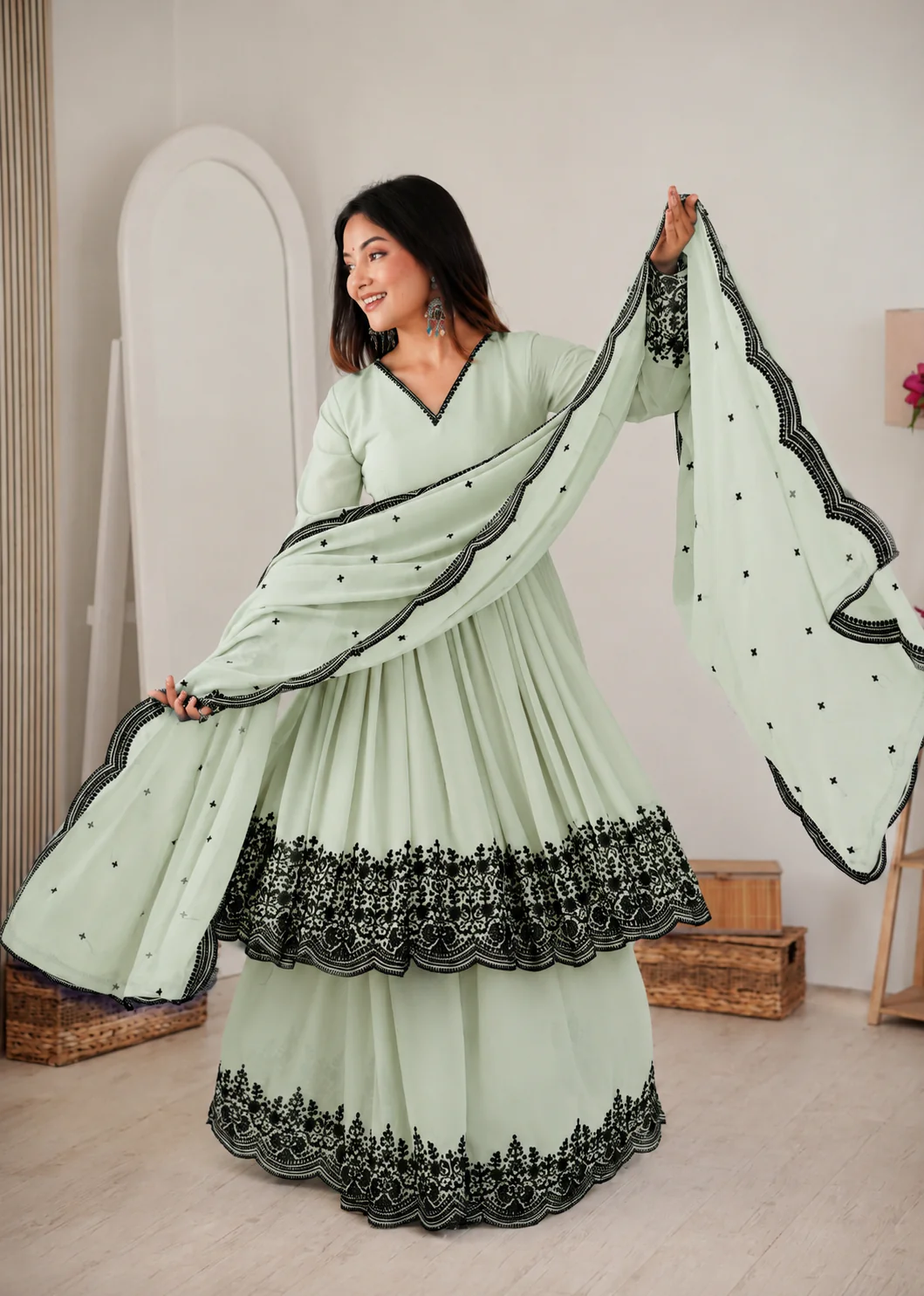 Elegant Green Faux Georgette Embroidered Suit Set with Dupatta - Image 3