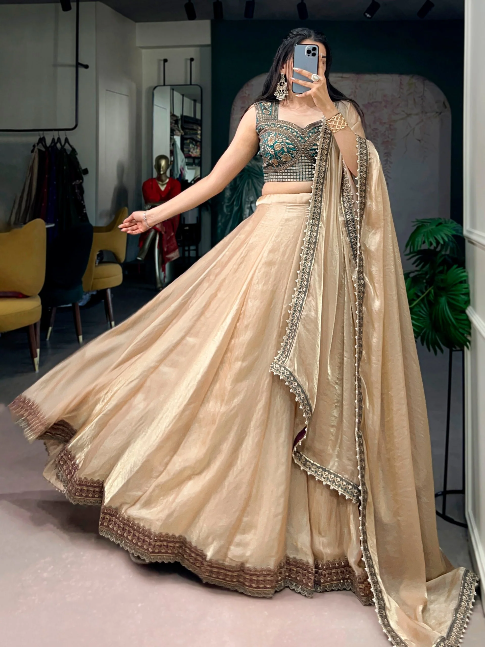 Wedding Special Fendi Silk Lehenga Choli with Embroidered Banglory Silk Blouse - Image 2