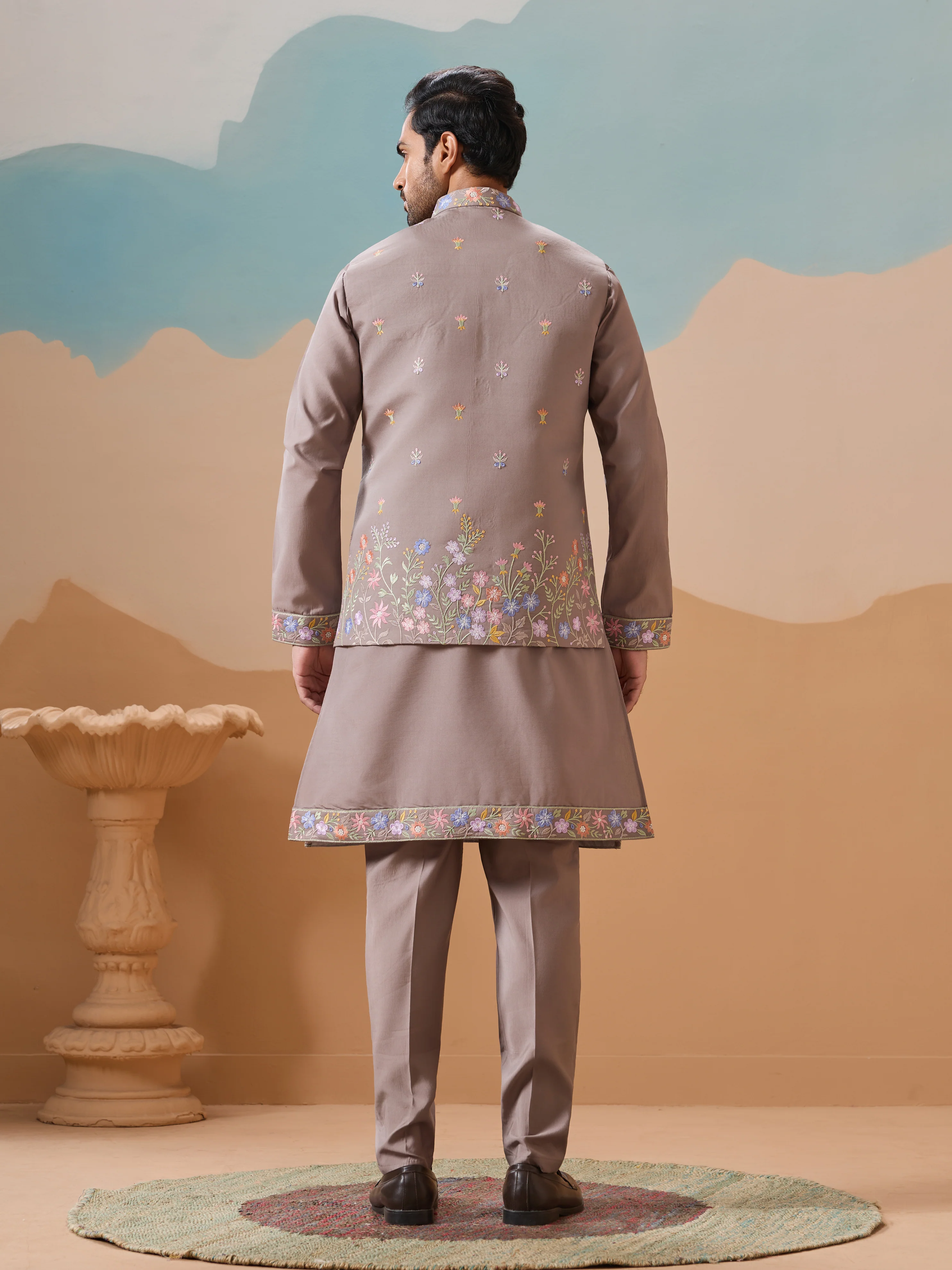 Elegant Grey Embroidered Kurta Jacket and Pant for Mens - Image 8