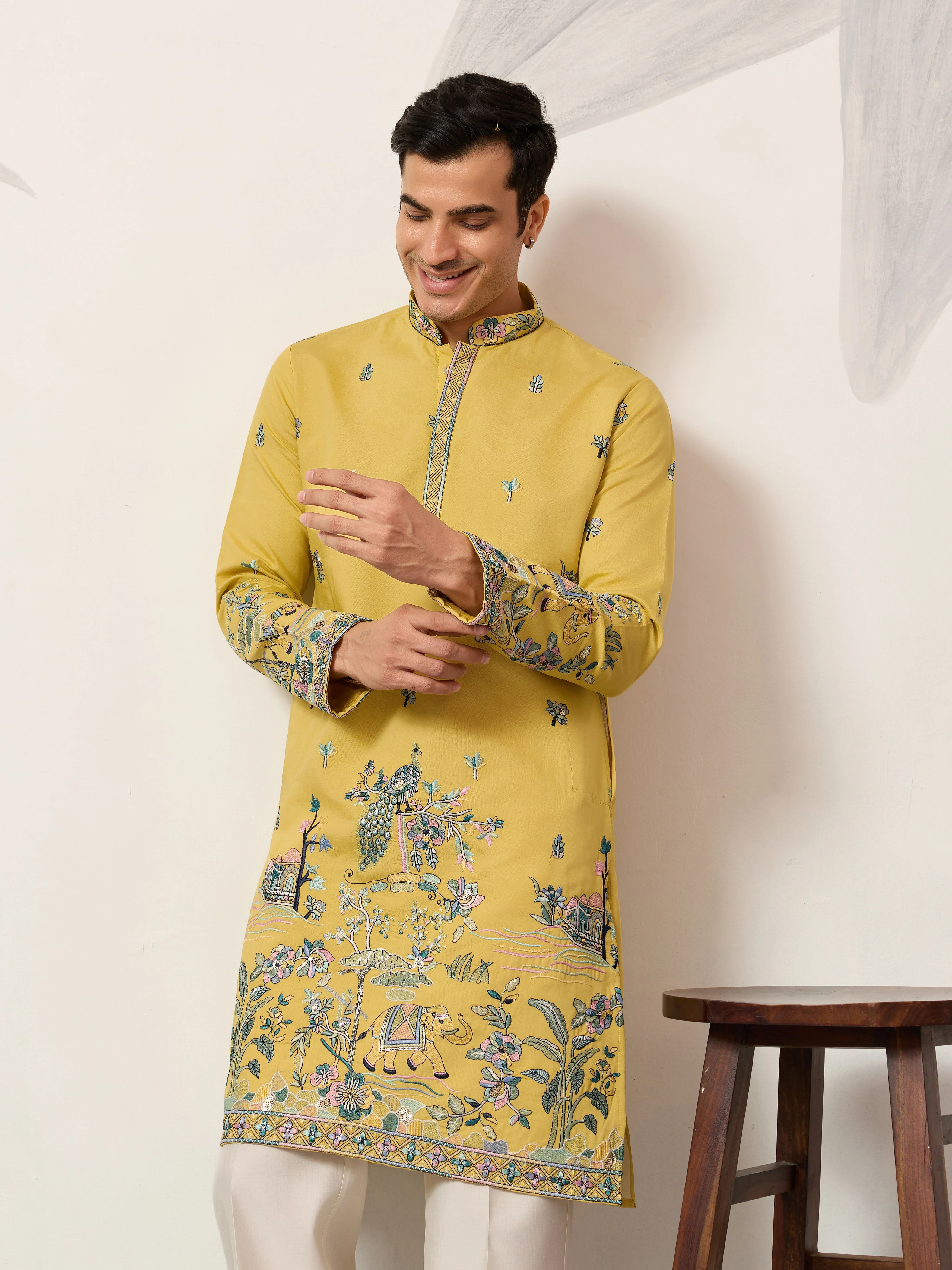 Elegant Haldi Yellow Mens Wear Kurta for Wedding Function - Image 2