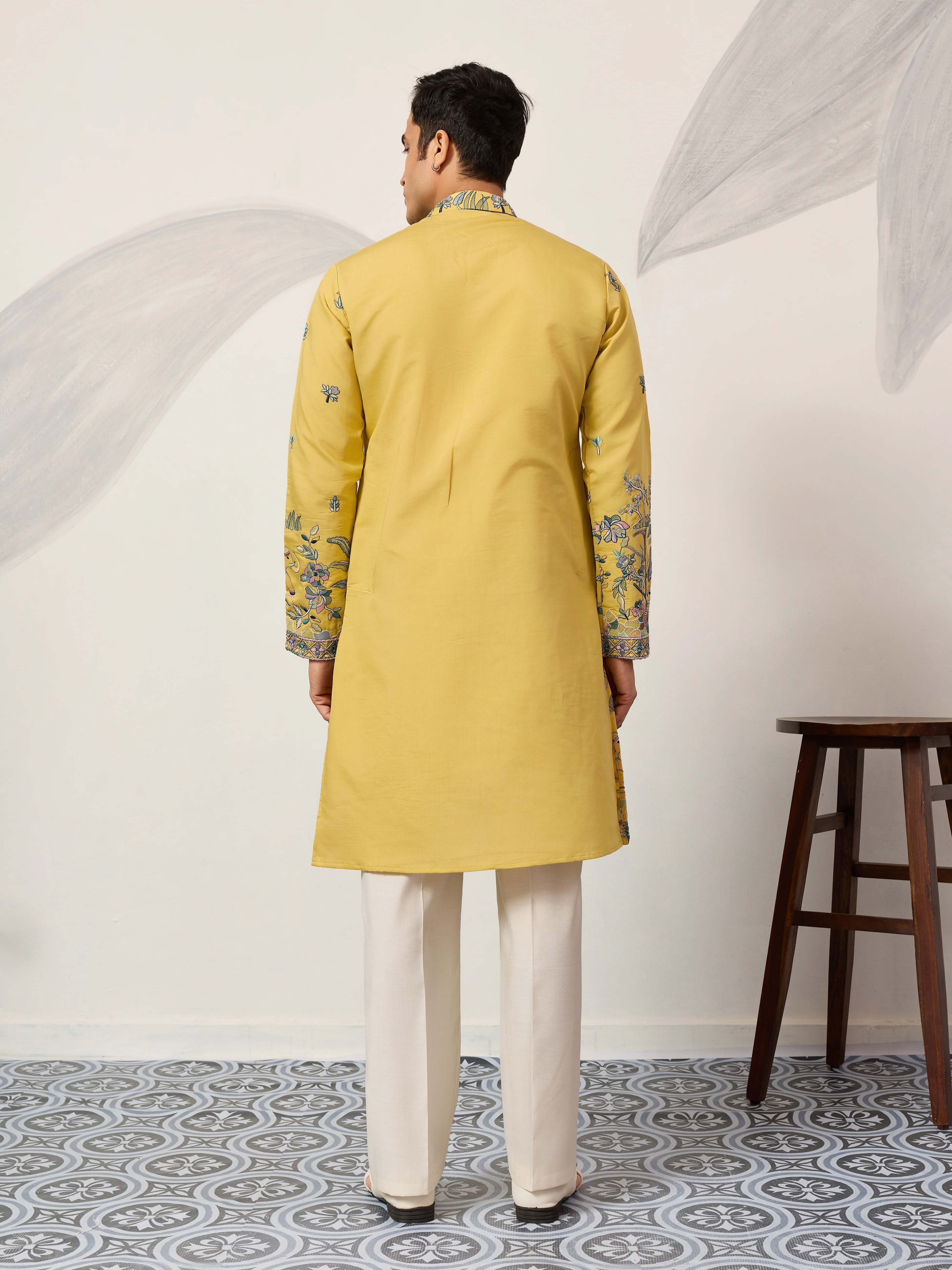 Elegant Haldi Yellow Mens Wear Kurta for Wedding Function - Image 6