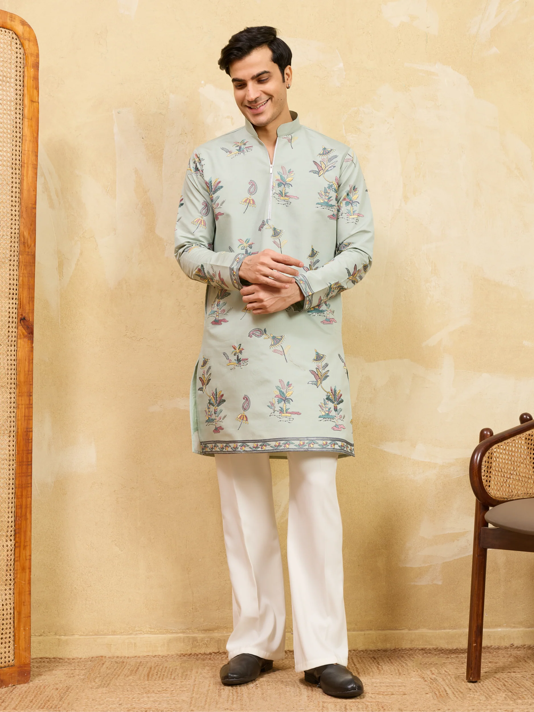 Elegant Light Green Viscose Silk Kurta Set for Festive Occasions