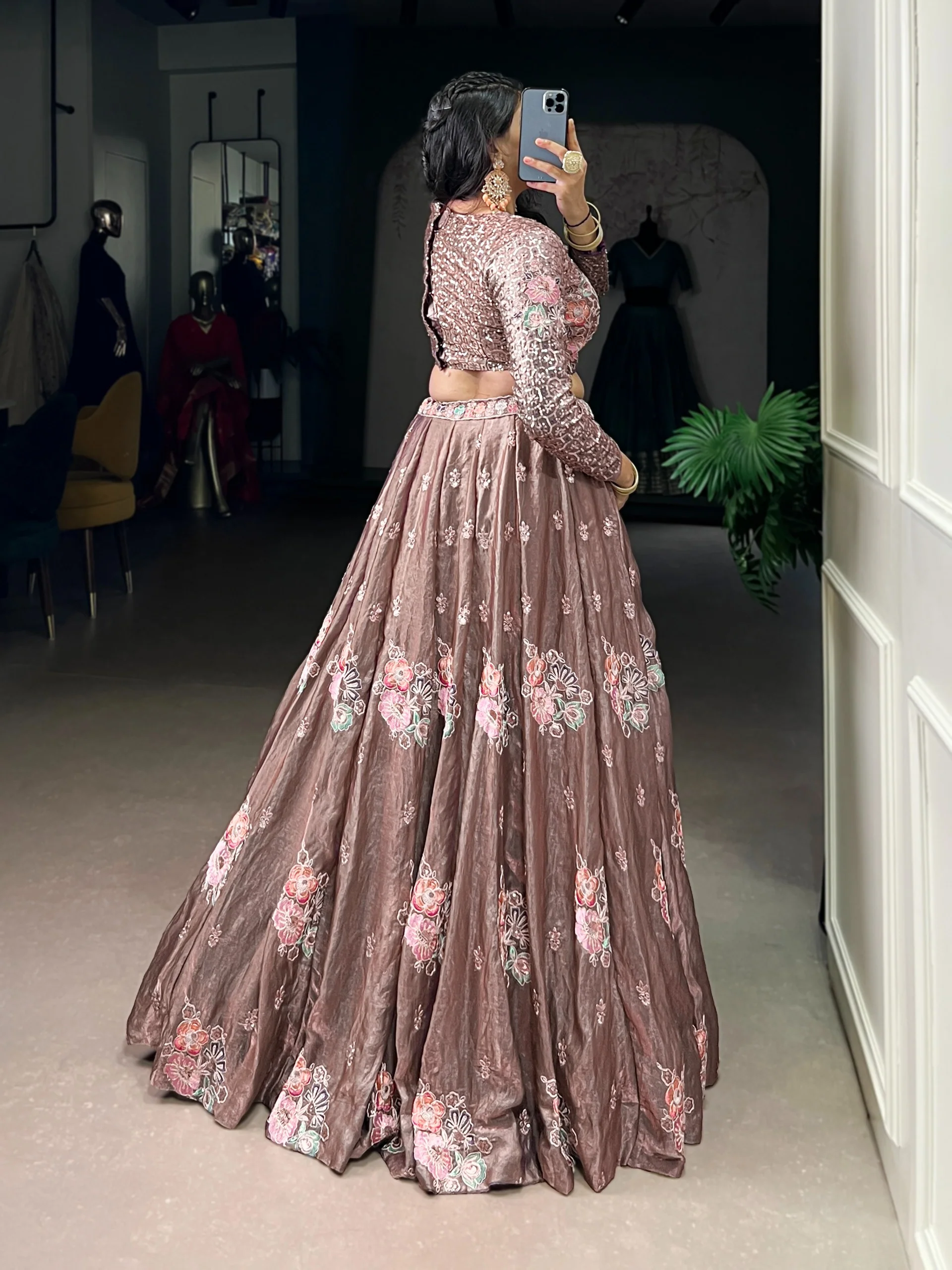 Elegant Onion Fendi Thread Embroidered Lehenga Outfit - Image 5