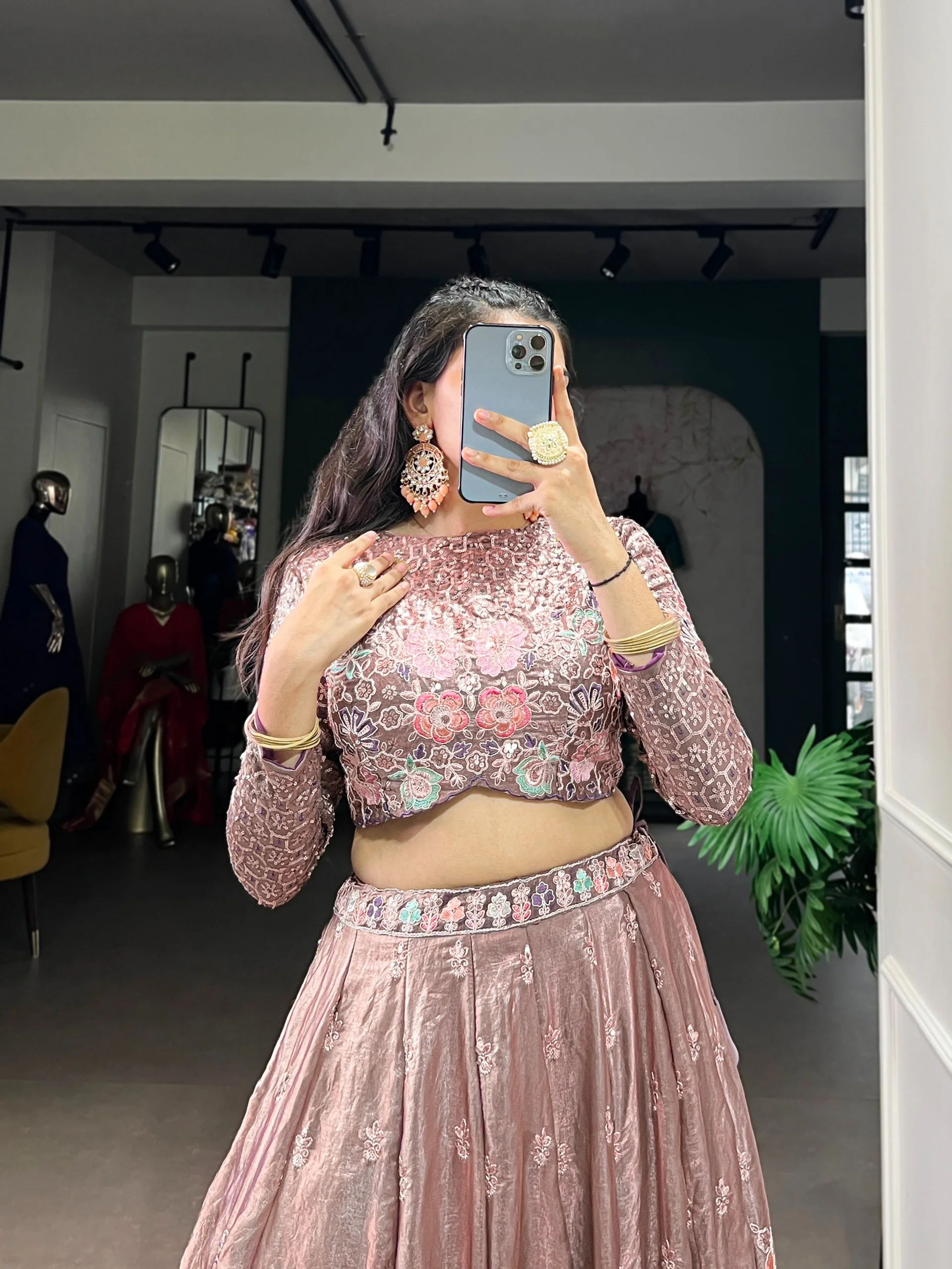 Elegant Onion Fendi Thread Embroidered Lehenga Outfit - Image 6