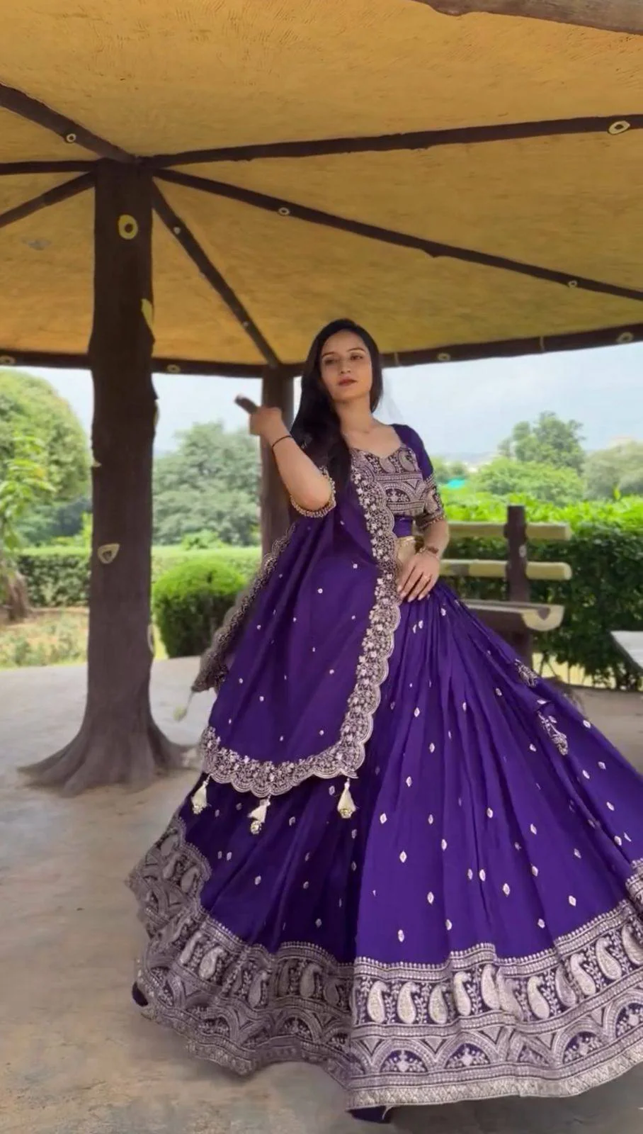 Elegant Purple Fox Georgette Lehenga with Intricate Thread Work - Image 3