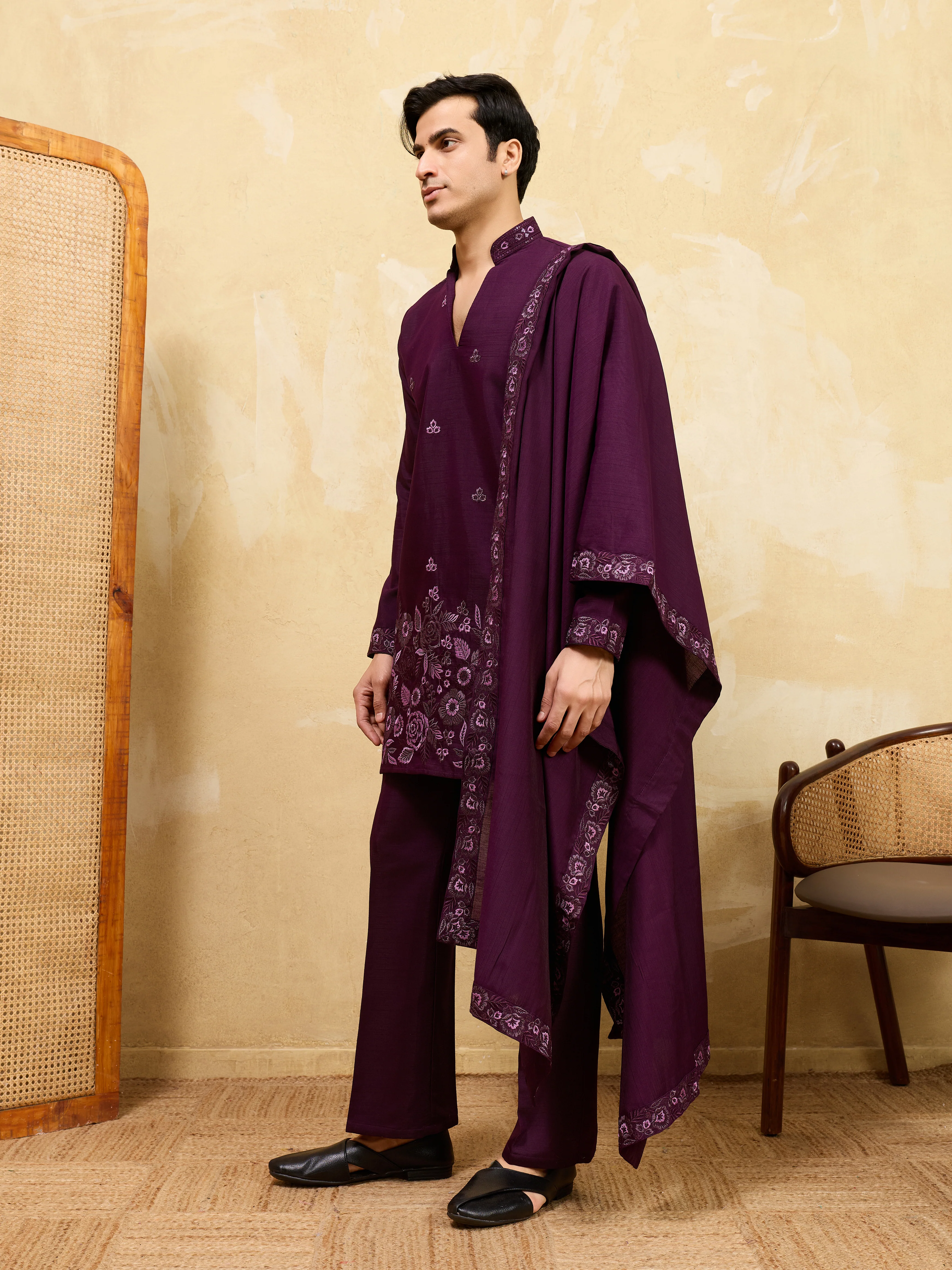Elegant Purple Viscose Silk Embroidered Kurta Pant Dupatta Set - Image 5