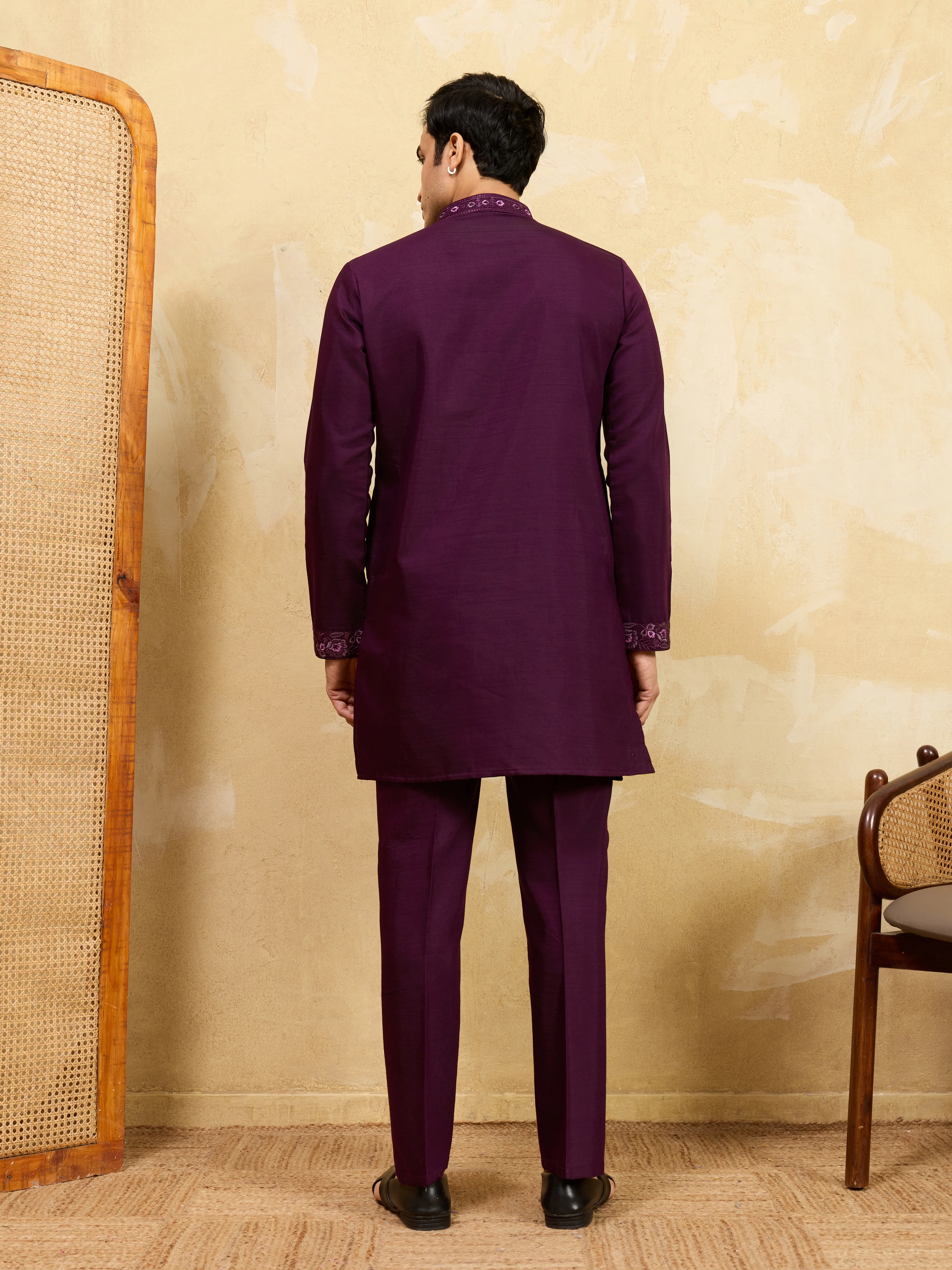Elegant Purple Viscose Silk Embroidered Kurta Pant Dupatta Set - Image 7