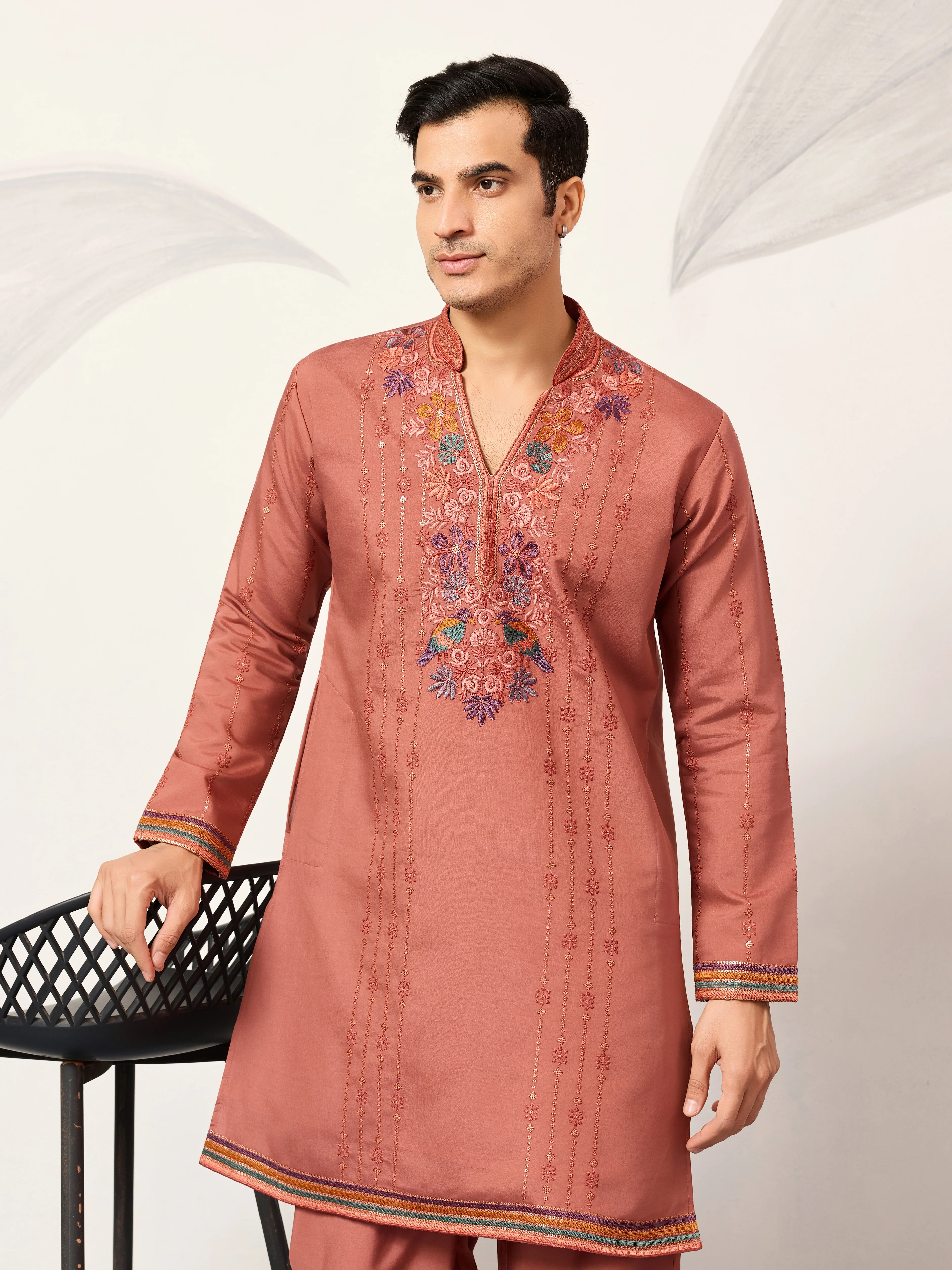 Elegant Royal V Style Orange Kurta Pant for Mens wear - Image 2