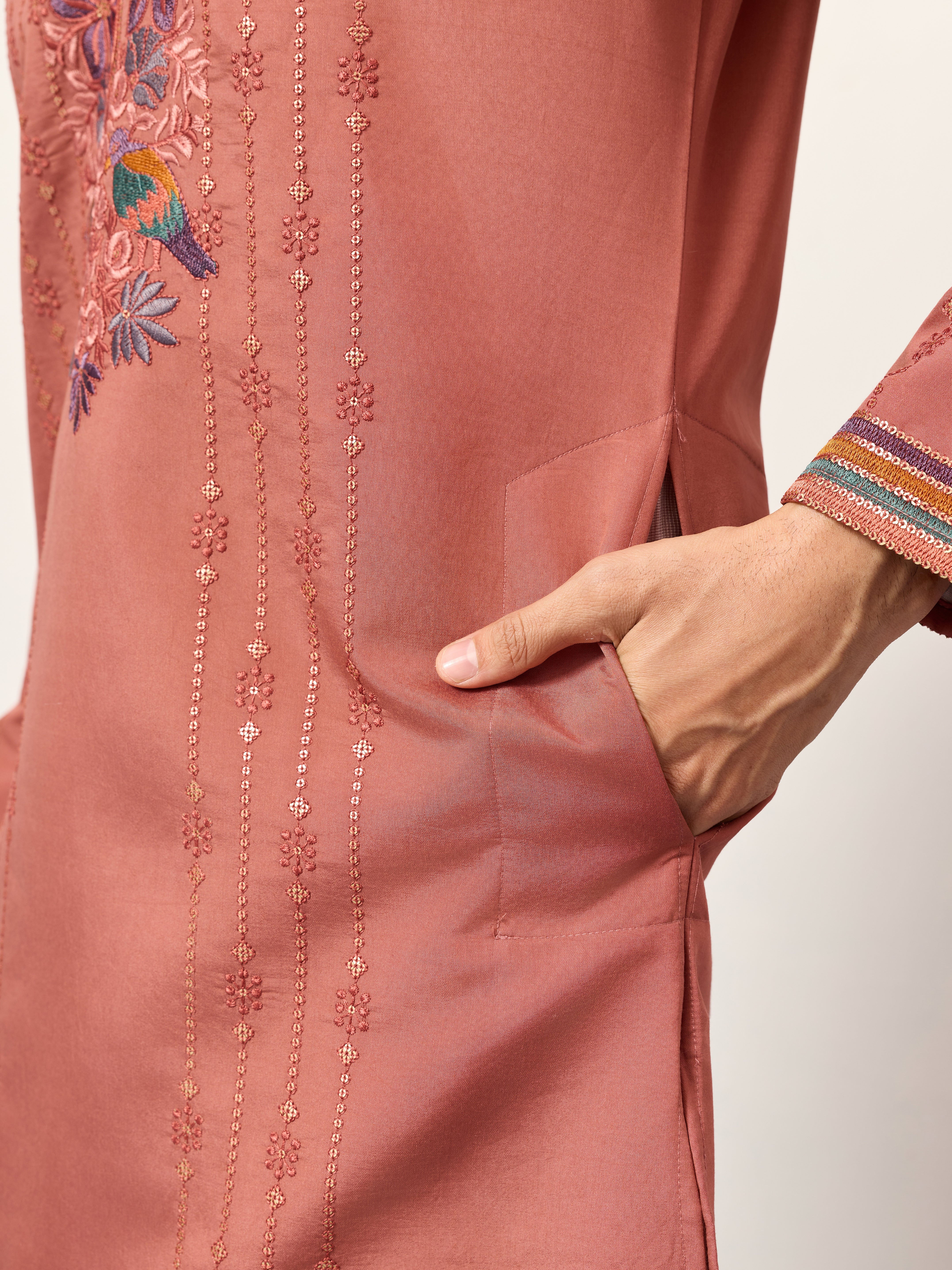 Elegant Royal V Style Orange Kurta Pant for Mens wear - Image 4