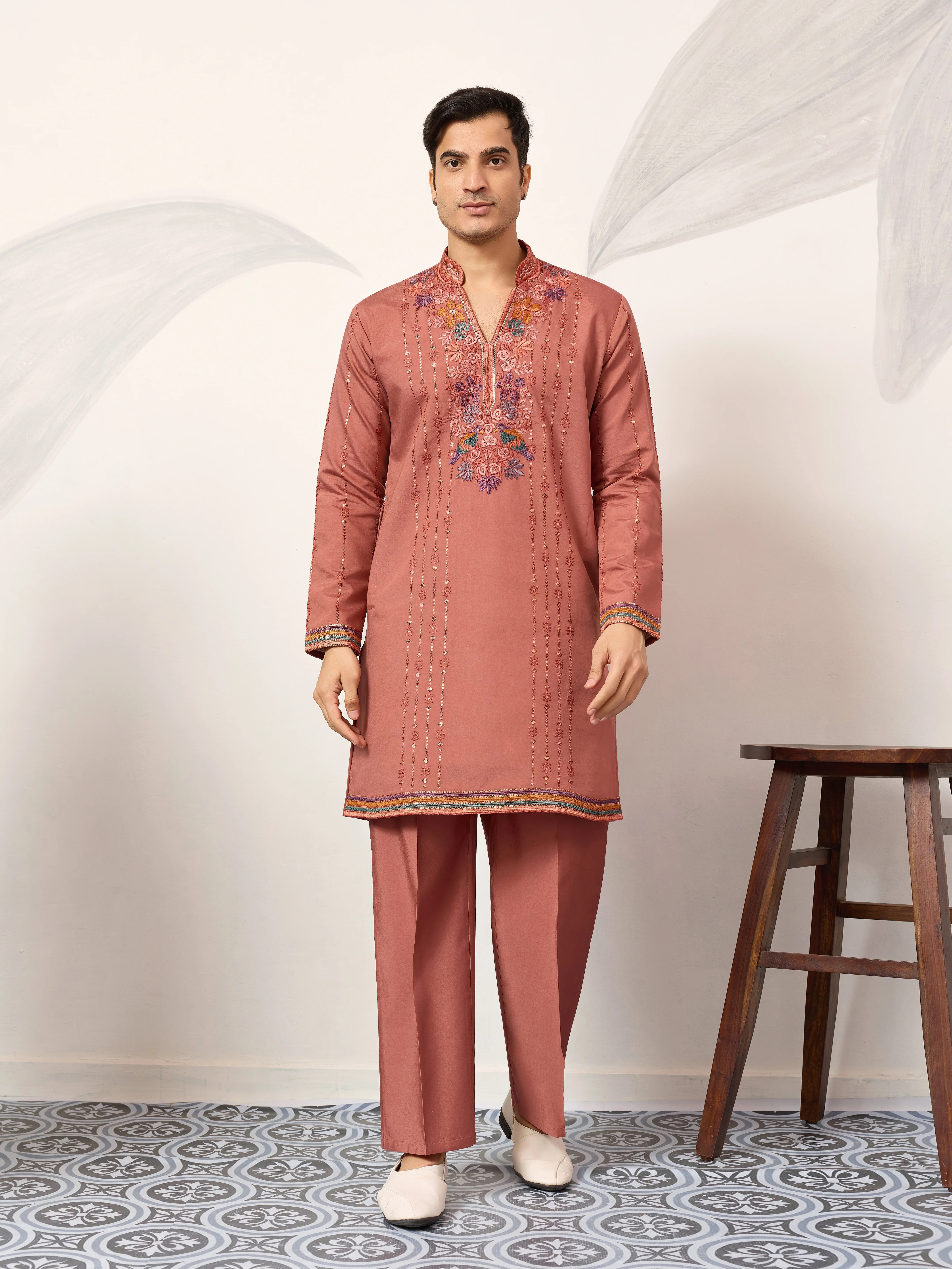 Elegant Royal V Style Orange Kurta Pant for Mens wear - Image 5