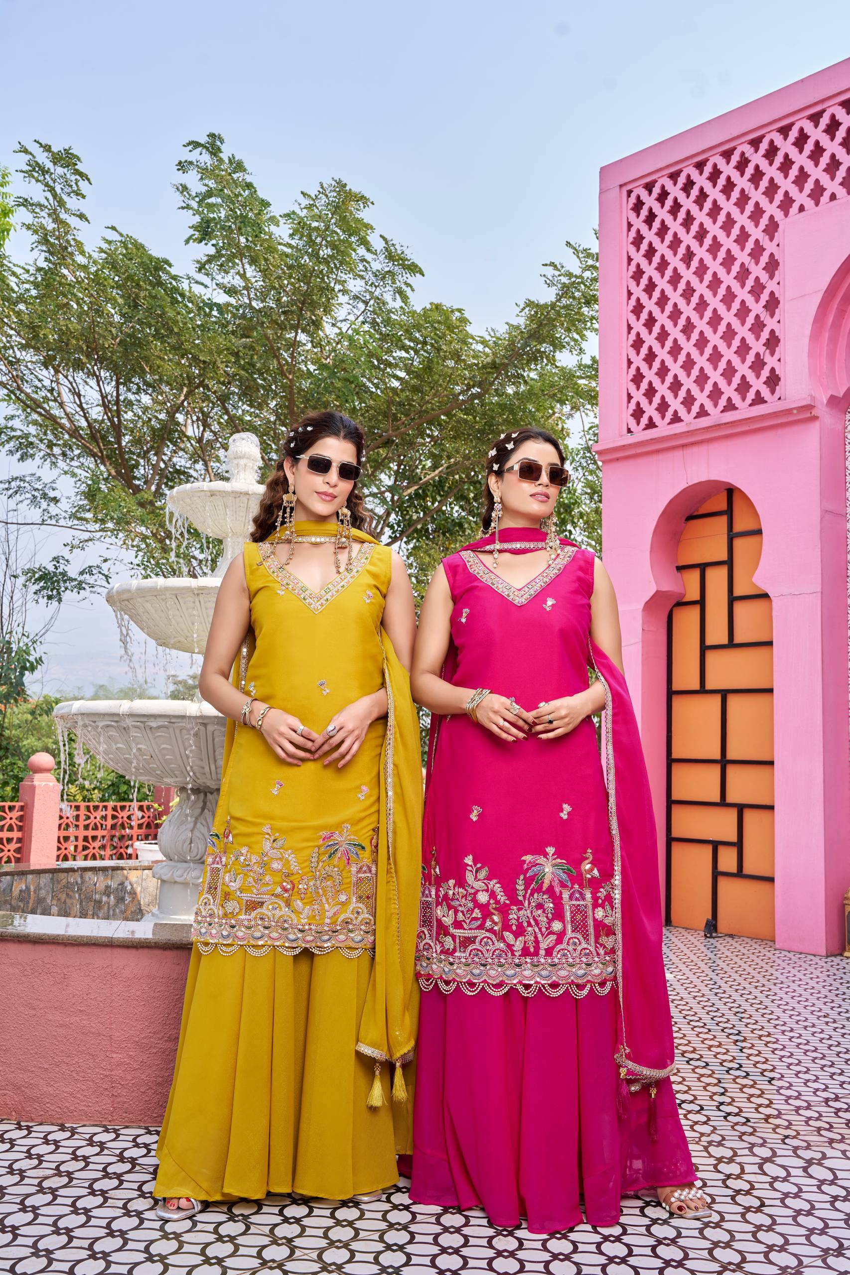 Elegant Star Georgette Kurti Palazzo Set with Embroidered Dupatta - Image 7