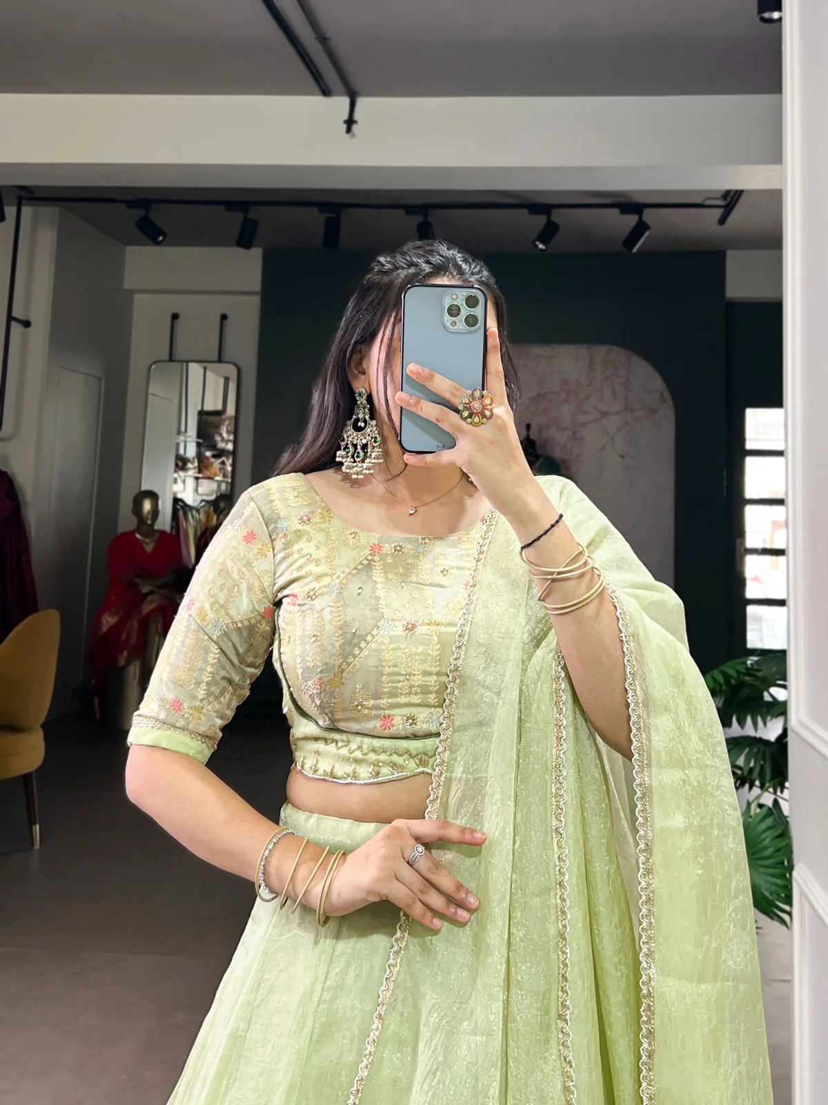 Elegant Tea-Shade Allen Crush Lehenga Choli Set With Dupatta - Image 6
