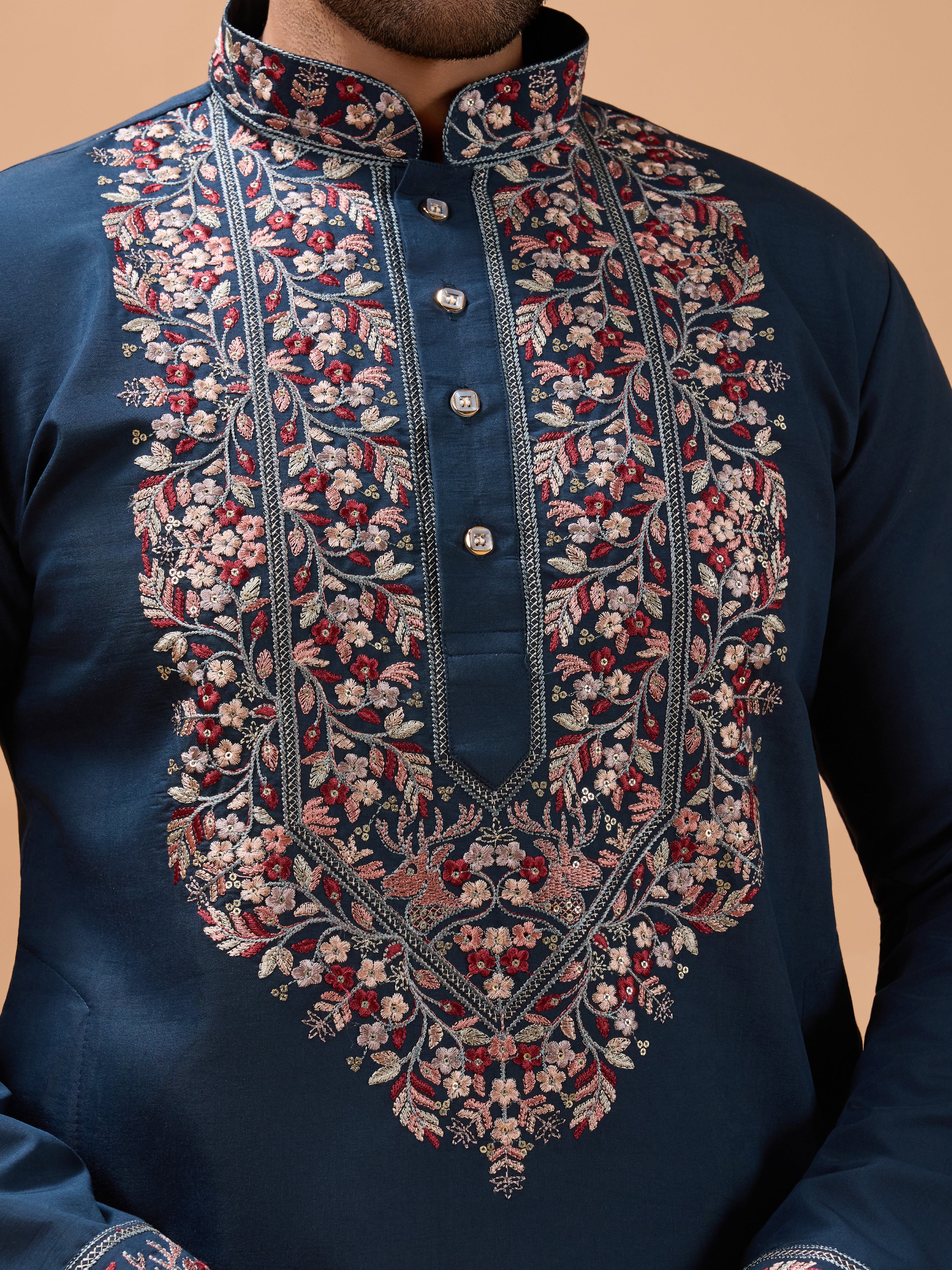 Elegant Teal Blue Kurta with Dupatta for Mens Wear - Image 4