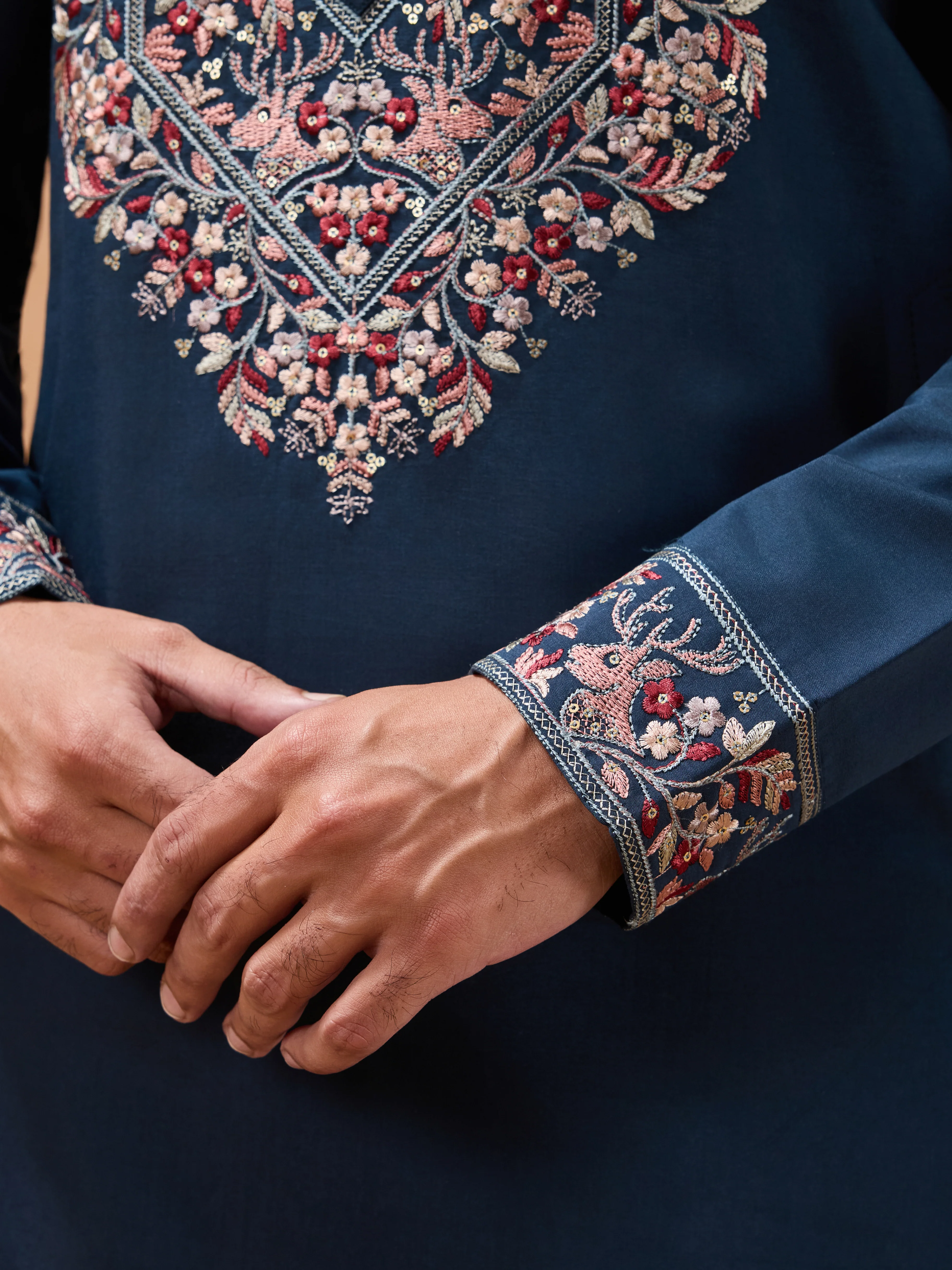 Elegant Teal Blue Kurta with Dupatta for Mens Wear - Image 5