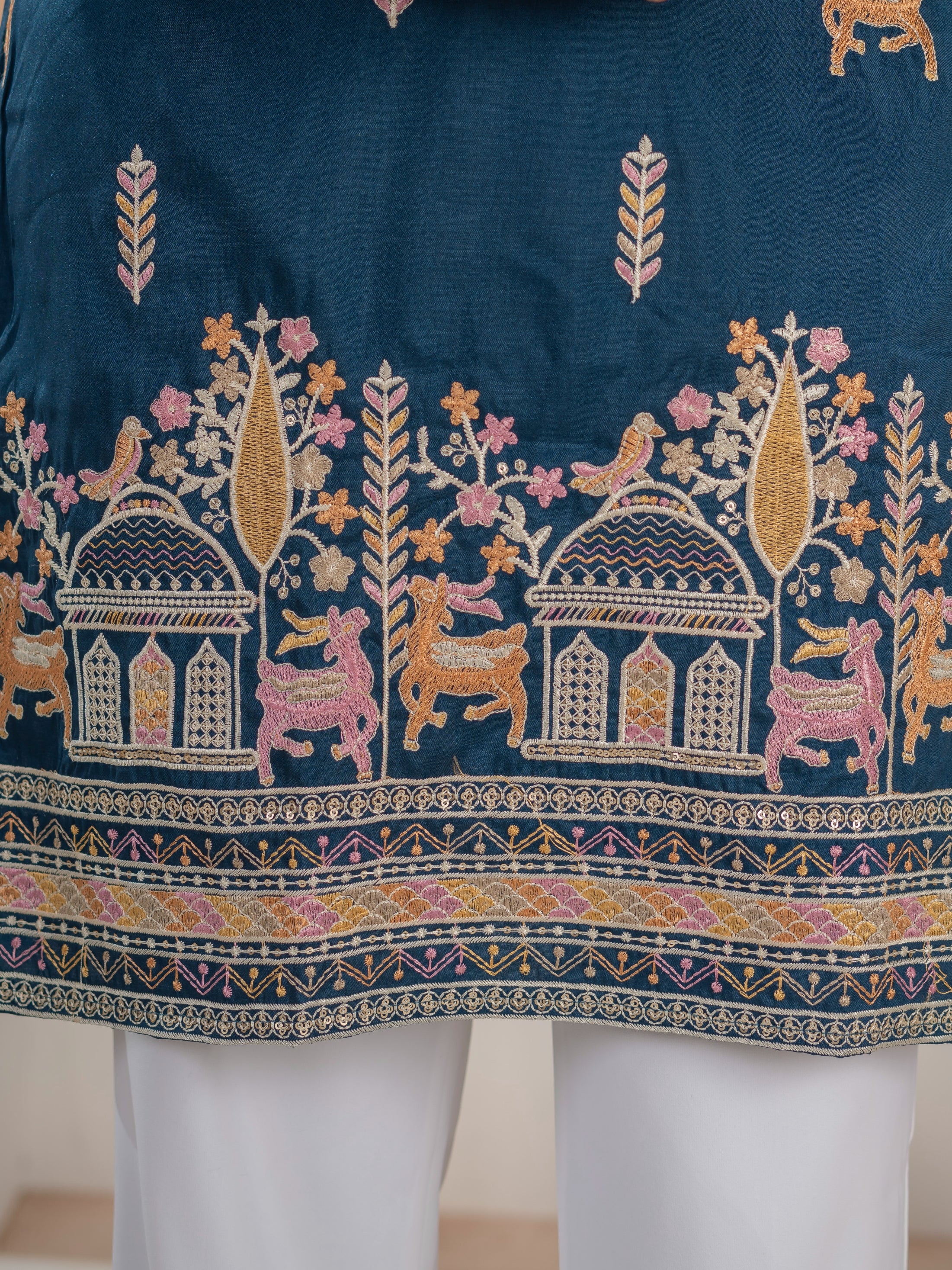 Elegant Teal Blue Soft Silk Embroidery Kurta For Festive Wear - Image 5