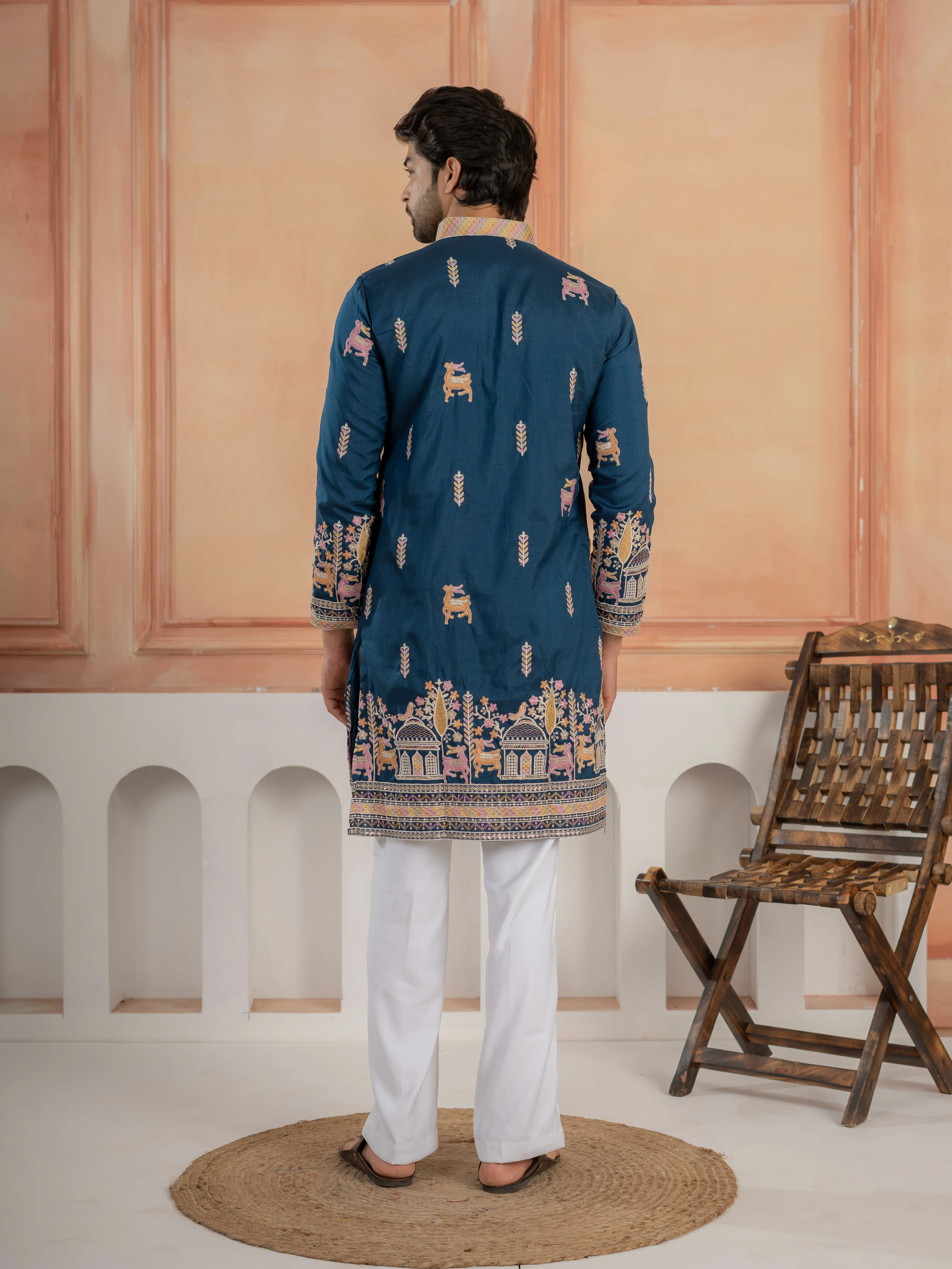 Elegant Teal Blue Soft Silk Embroidery Kurta For Festive Wear - Image 7