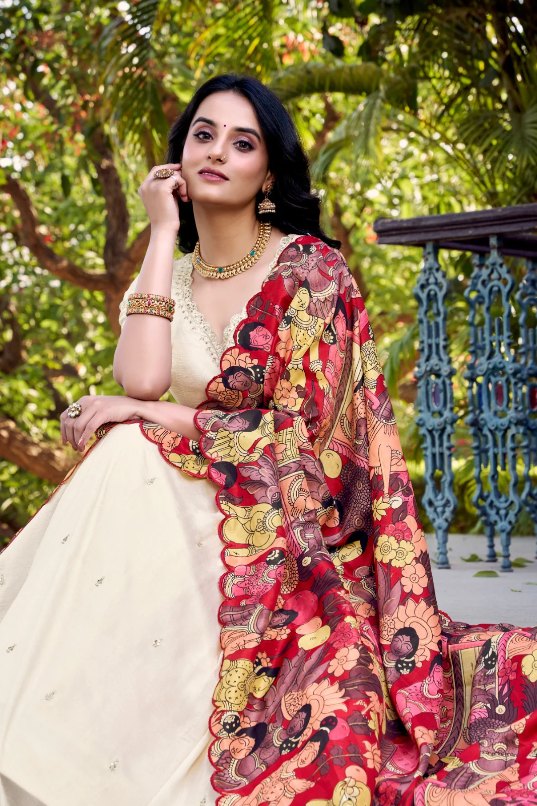 Elegant Vichitra Silk Embroidered Work Lehenga Set with Dupatta For Women - Image 5