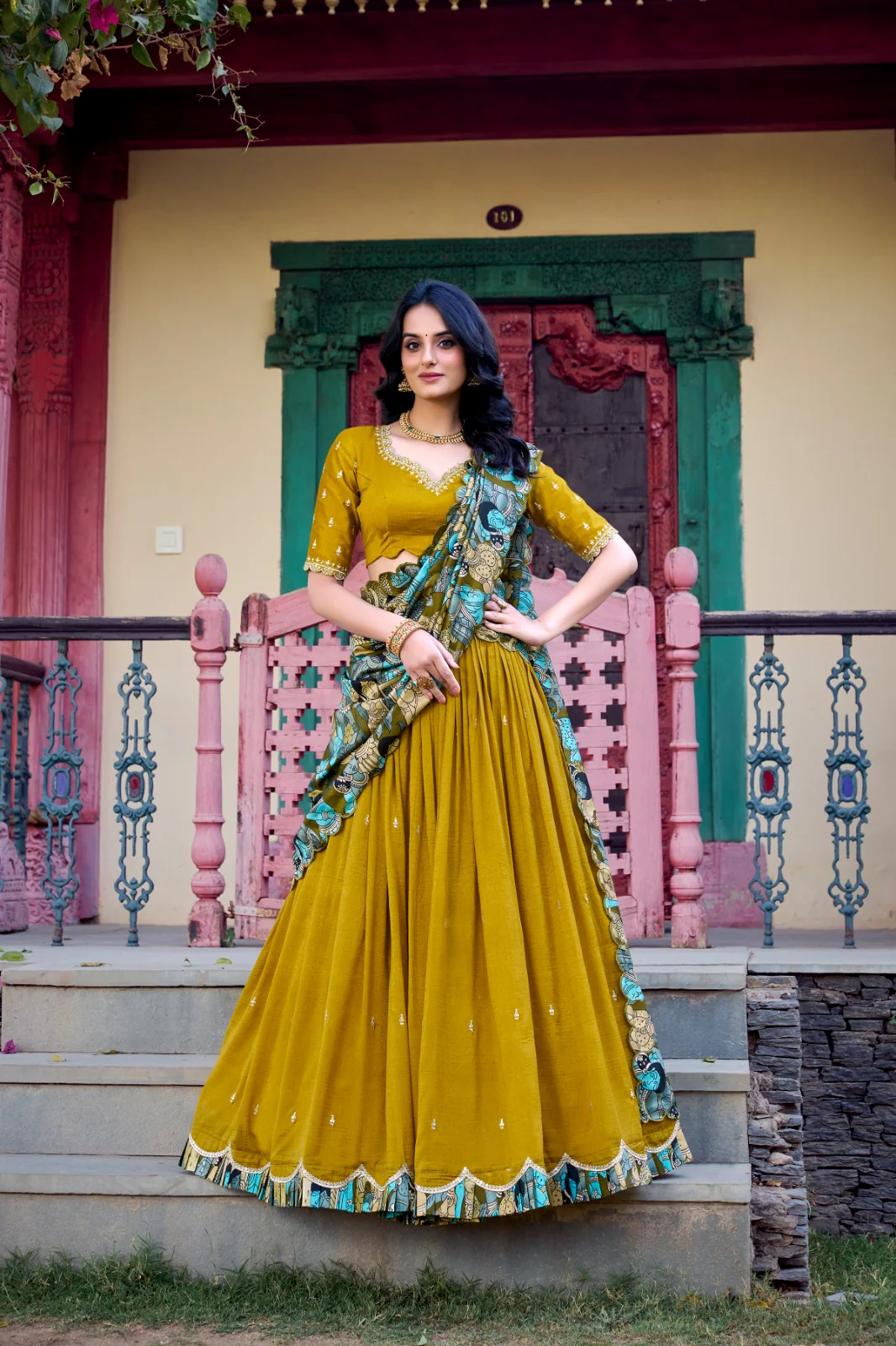 Elegant Vichitra Silk Embroidered Work Lehenga Set with Dupatta For Women - Image 8