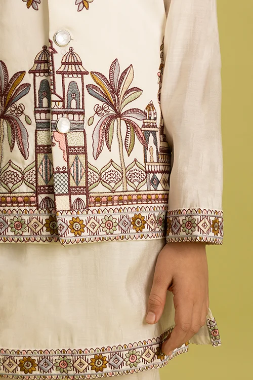 Elegant White Koti Kurta Set for Boys 6 to 12 Year - Image 2