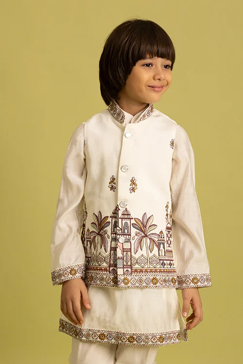 Elegant White Koti Kurta Set for Boys 6 to 12 Year - Image 4