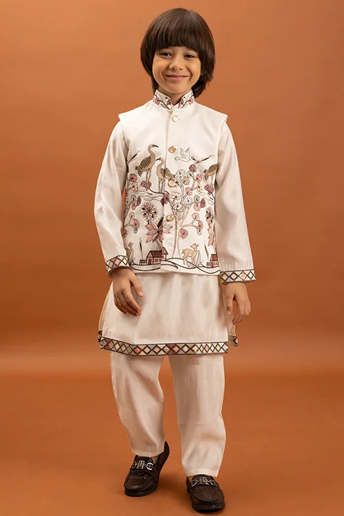 Elegant White Koti Kurta Set for Kids Traditional Wear - Image 3