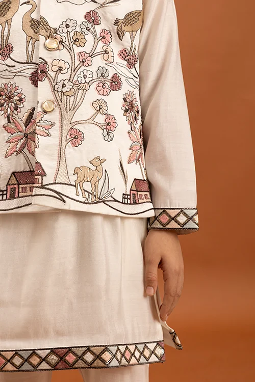 Elegant White Koti Kurta Set for Kids Traditional Wear - Image 4