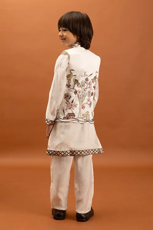 Elegant White Koti Kurta Set for Kids Traditional Wear - Image 6