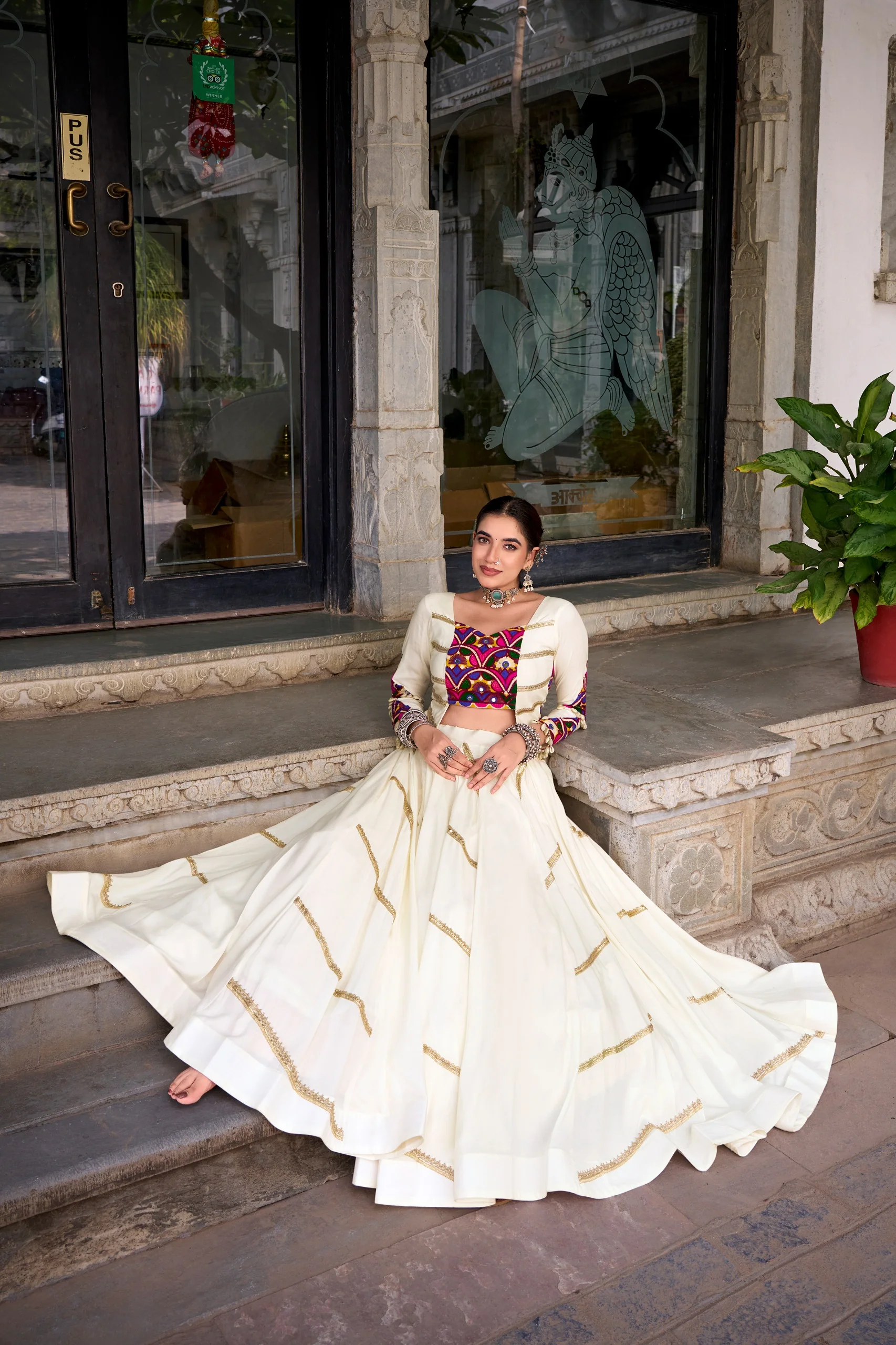 Elevate Navratri Style Original Mirror Gamthi Work With Sequins Lace Touch Up Lehenga Choli - Image 3