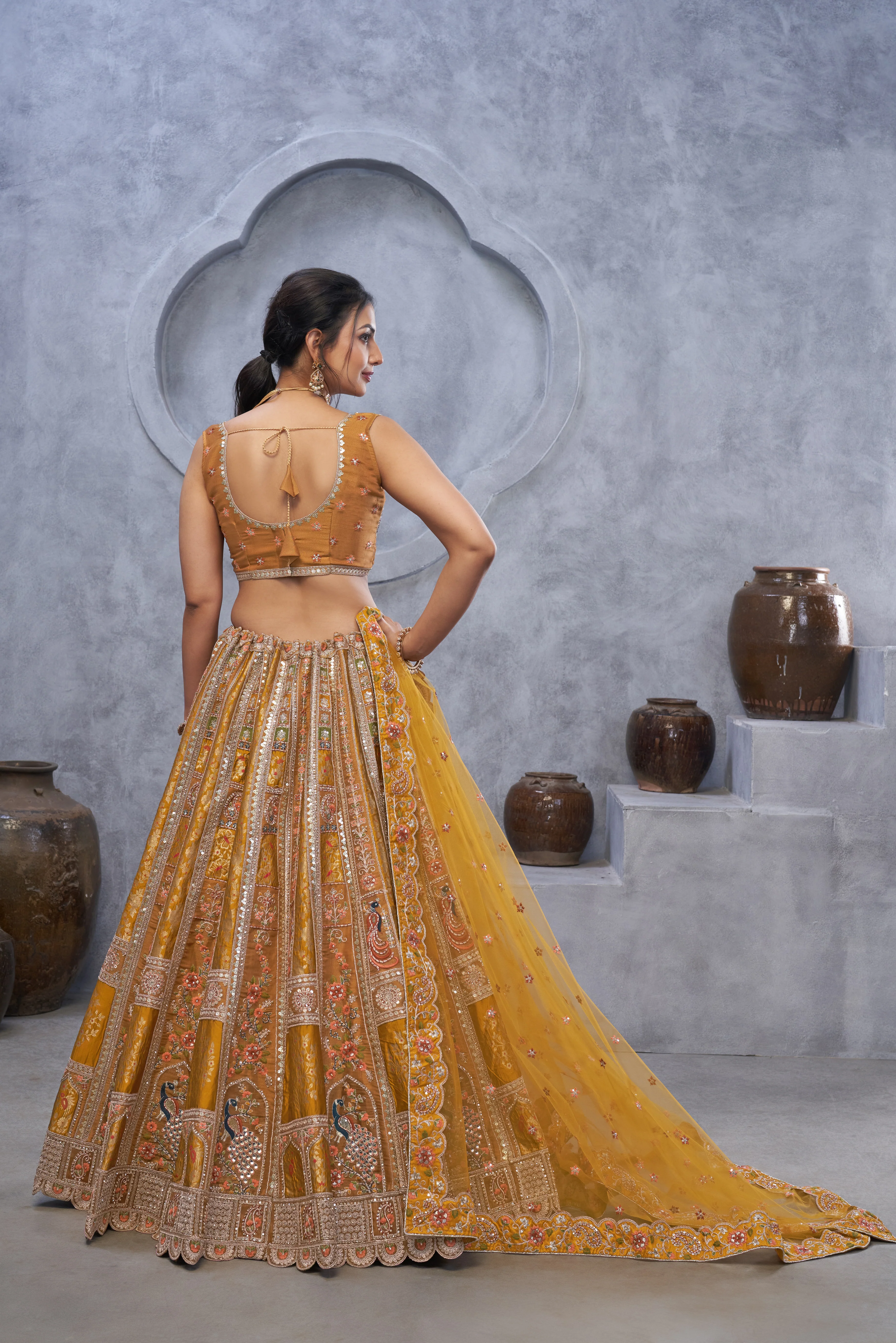 Embroidery Musturd Art Silk Bridal Lehenga with Dupatta - Image 4