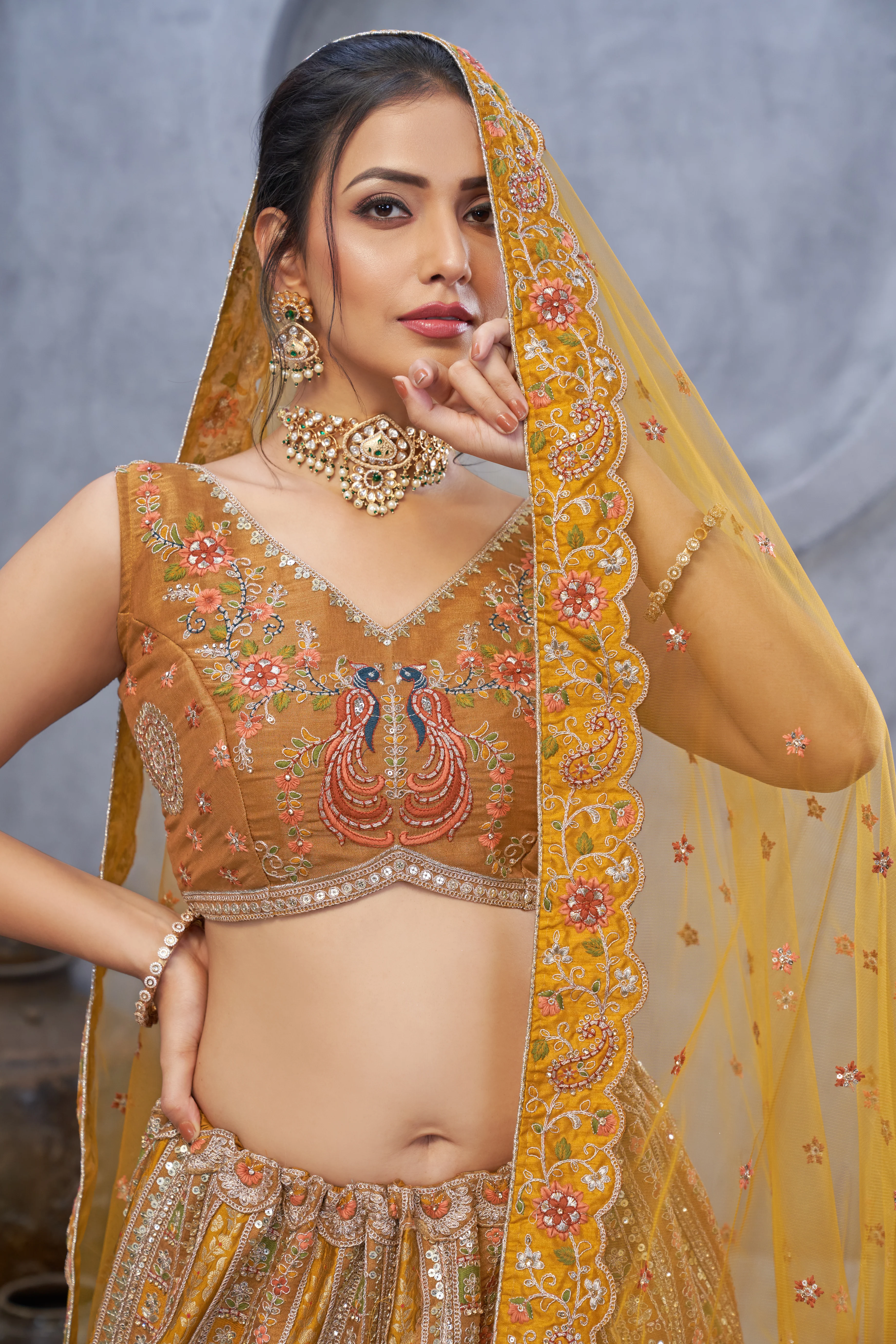 Embroidery Musturd Art Silk Bridal Lehenga with Dupatta - Image 5