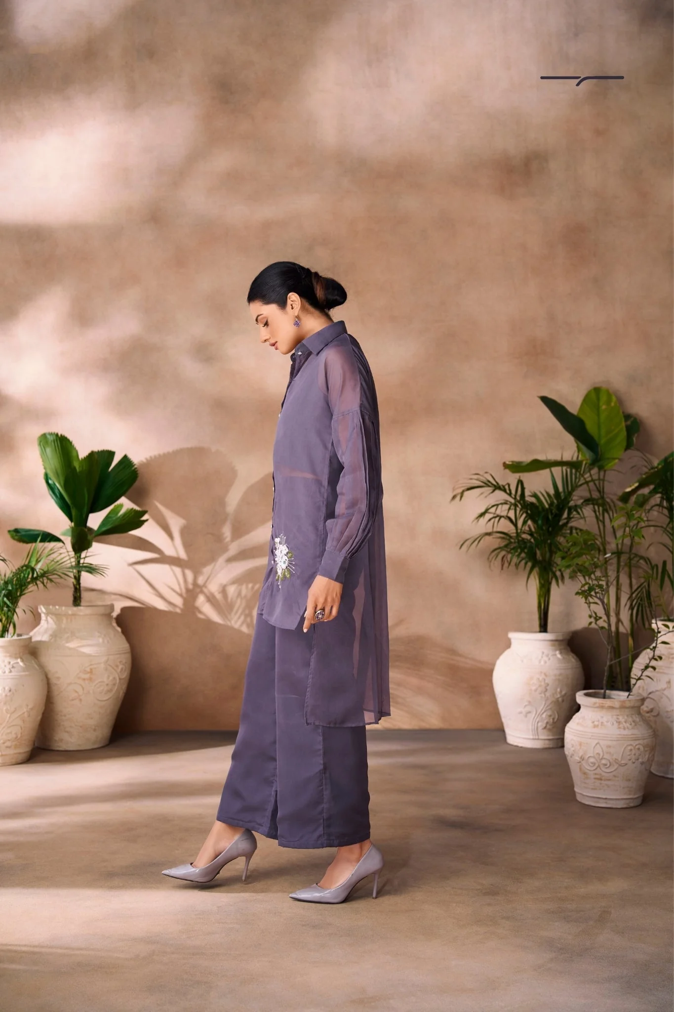 Ethereal Grey Floral Organza Ensemble Co Ord Set - Image 3