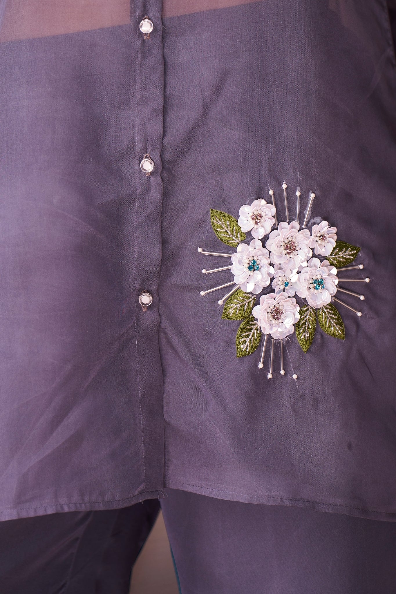 Ethereal Grey Floral Organza Ensemble Co Ord Set - Image 6