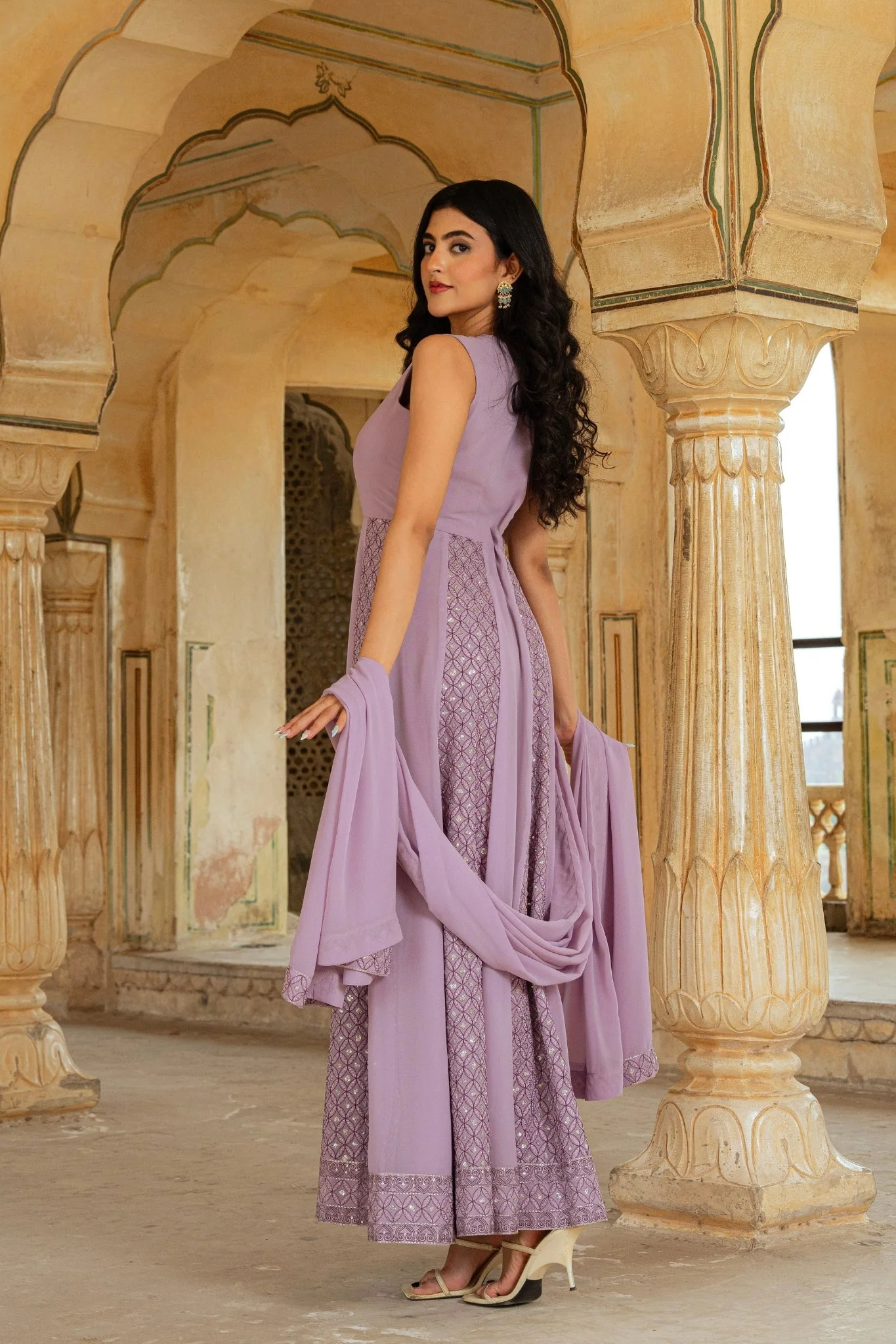Ethereal Lilac Georgette Anarkali With Intricate Geometric Embroidery - Image 5