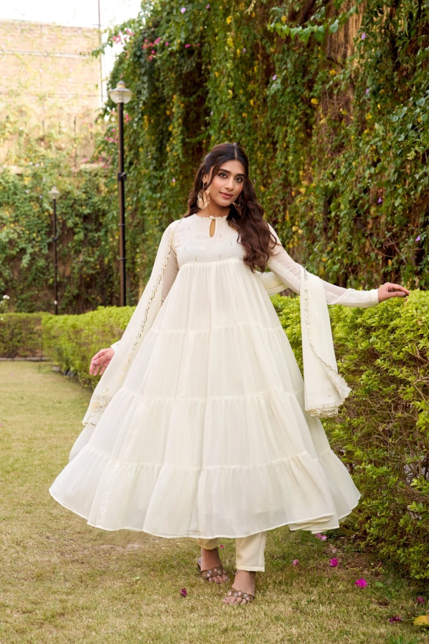 Ethereal Marble Refined Foil Work Anarkali Set With Flowing Dupatta - Image 13
