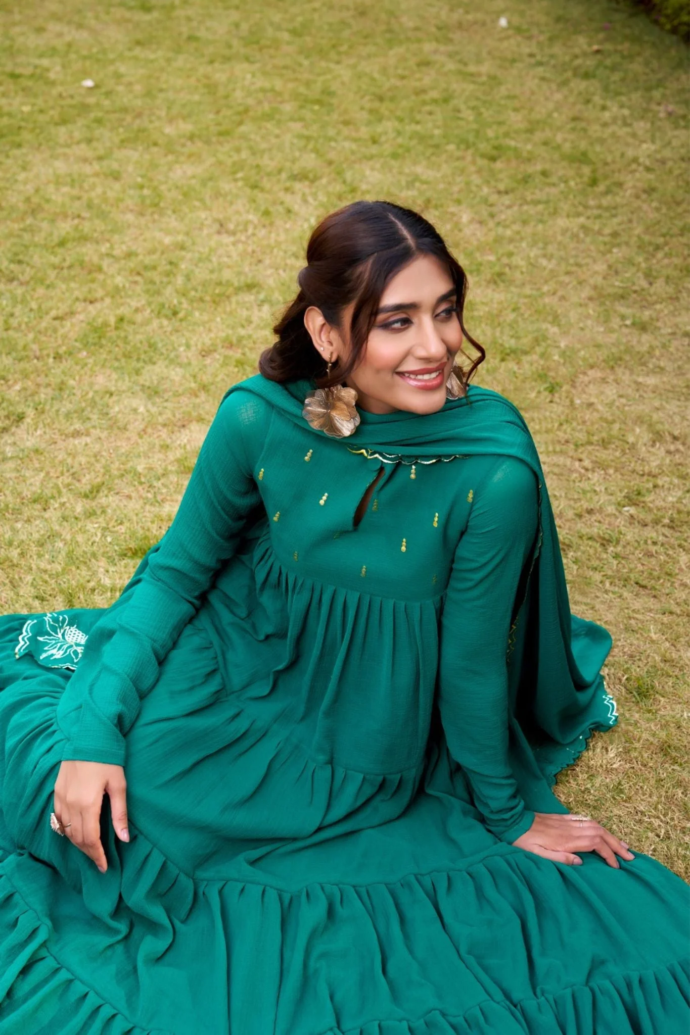 Ethereal Marble Refined Foil Work Anarkali Set With Flowing Dupatta - Image 3