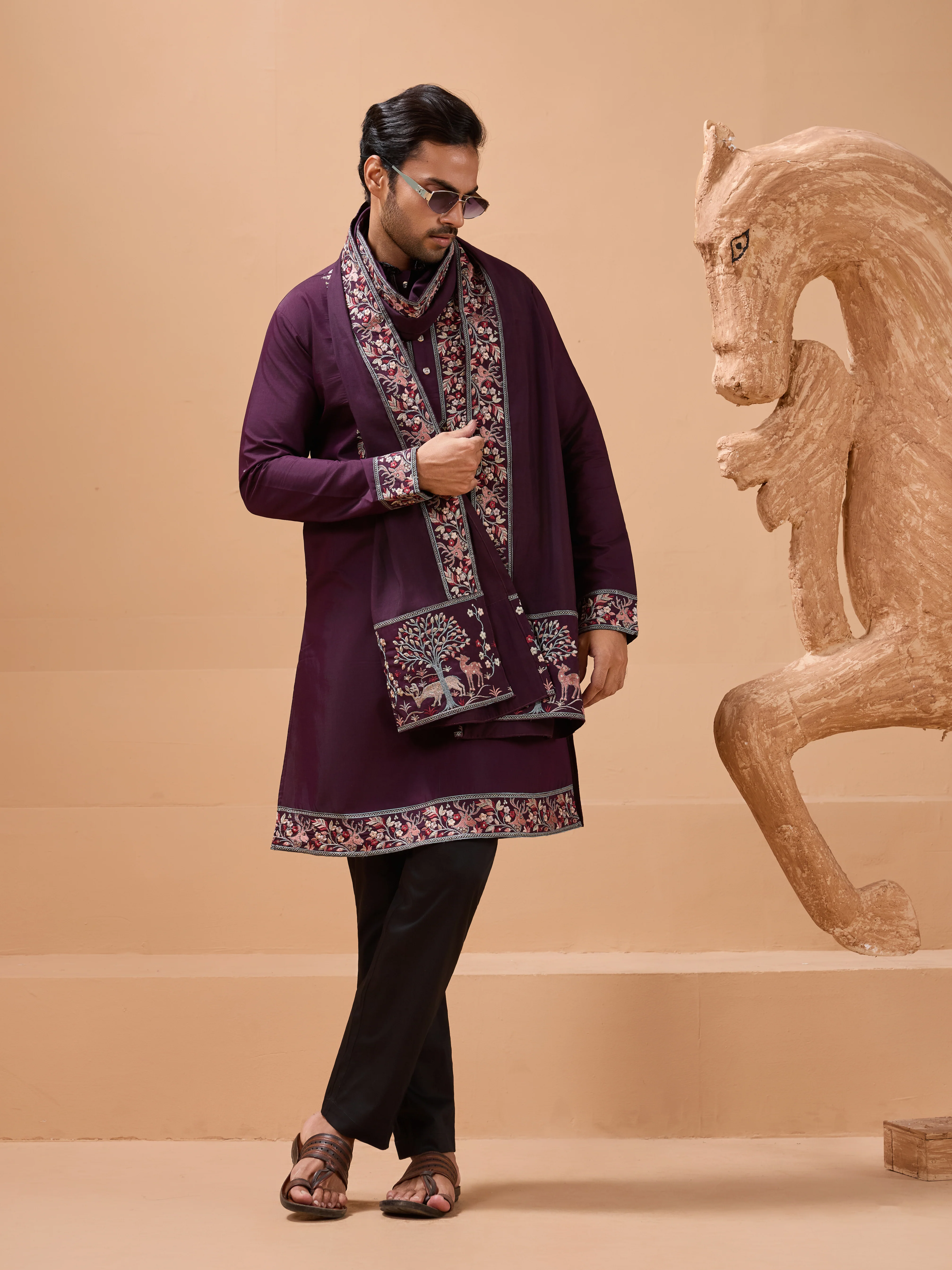 Ethnic Look Purple Kurta with Dupatta Mens Wear Special - Image 4