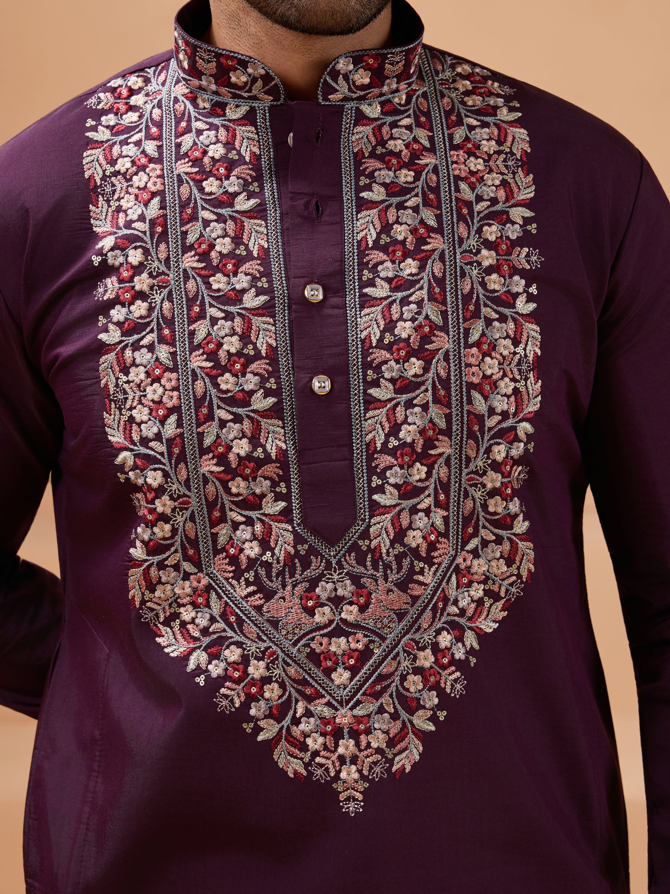 Ethnic Look Purple Kurta with Dupatta Mens Wear Special - Image 5