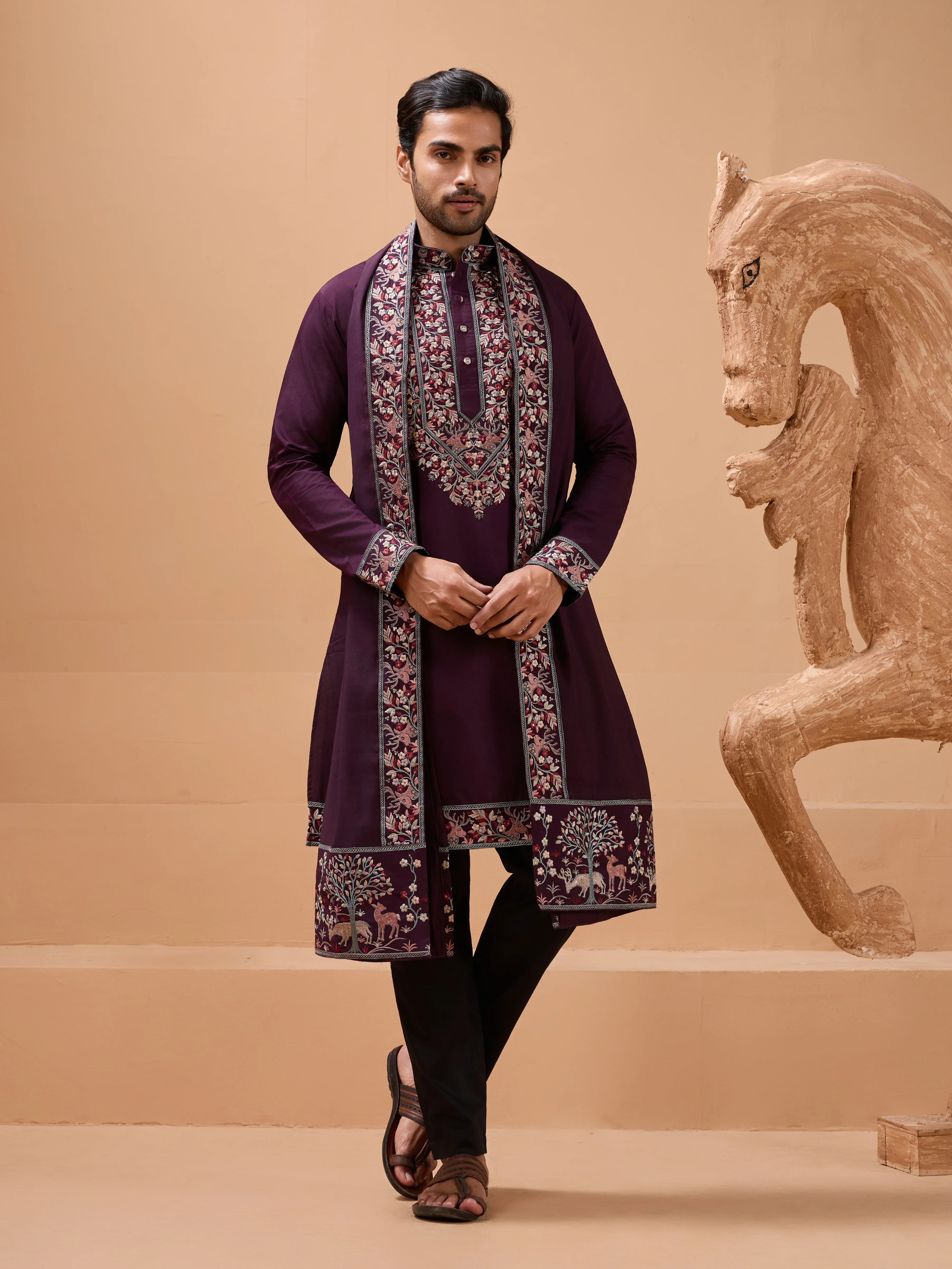 Ethnic Look Purple Kurta with Dupatta Mens Wear Special - Image 6