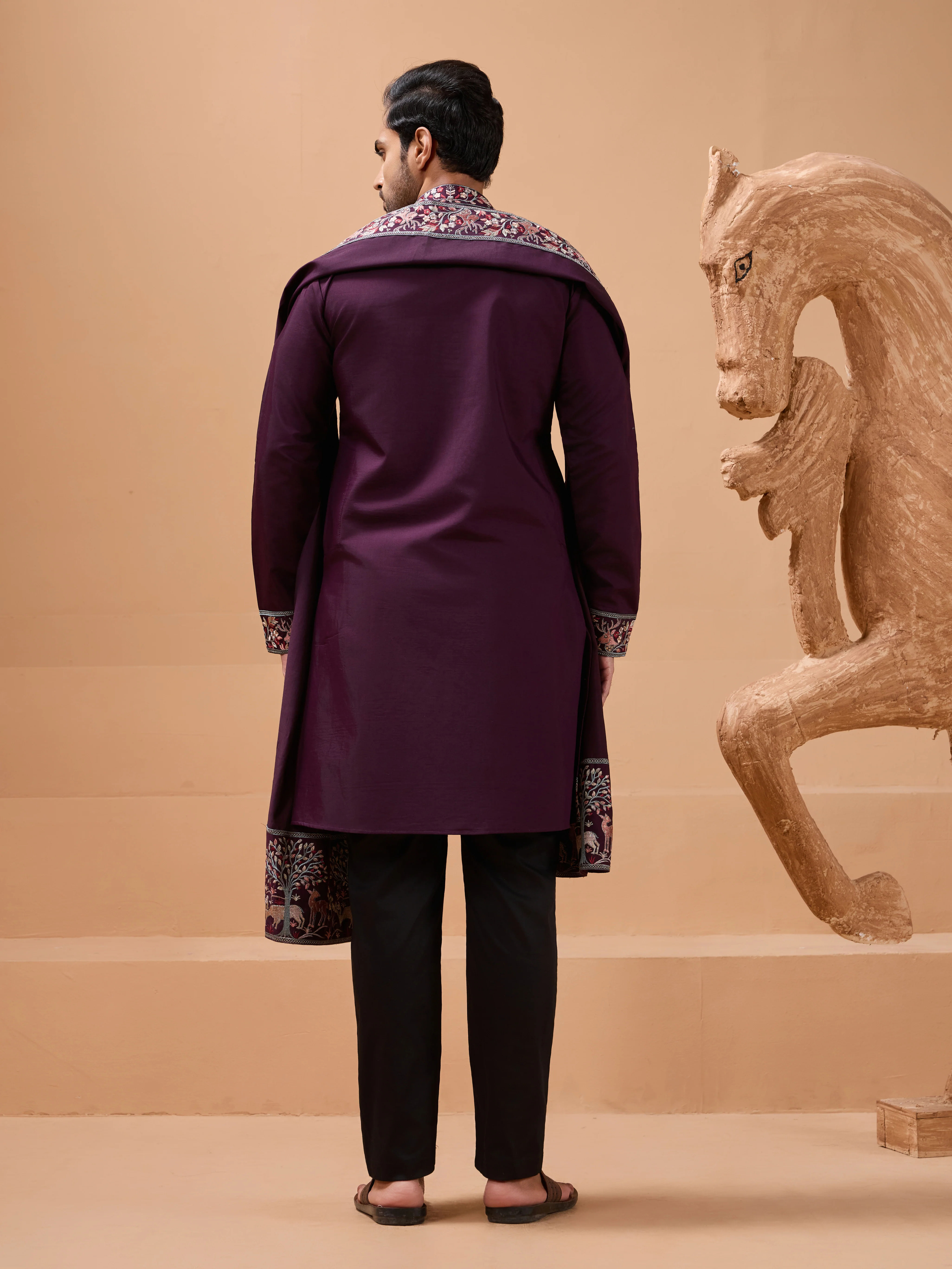 Ethnic Look Purple Kurta with Dupatta Mens Wear Special - Image 7