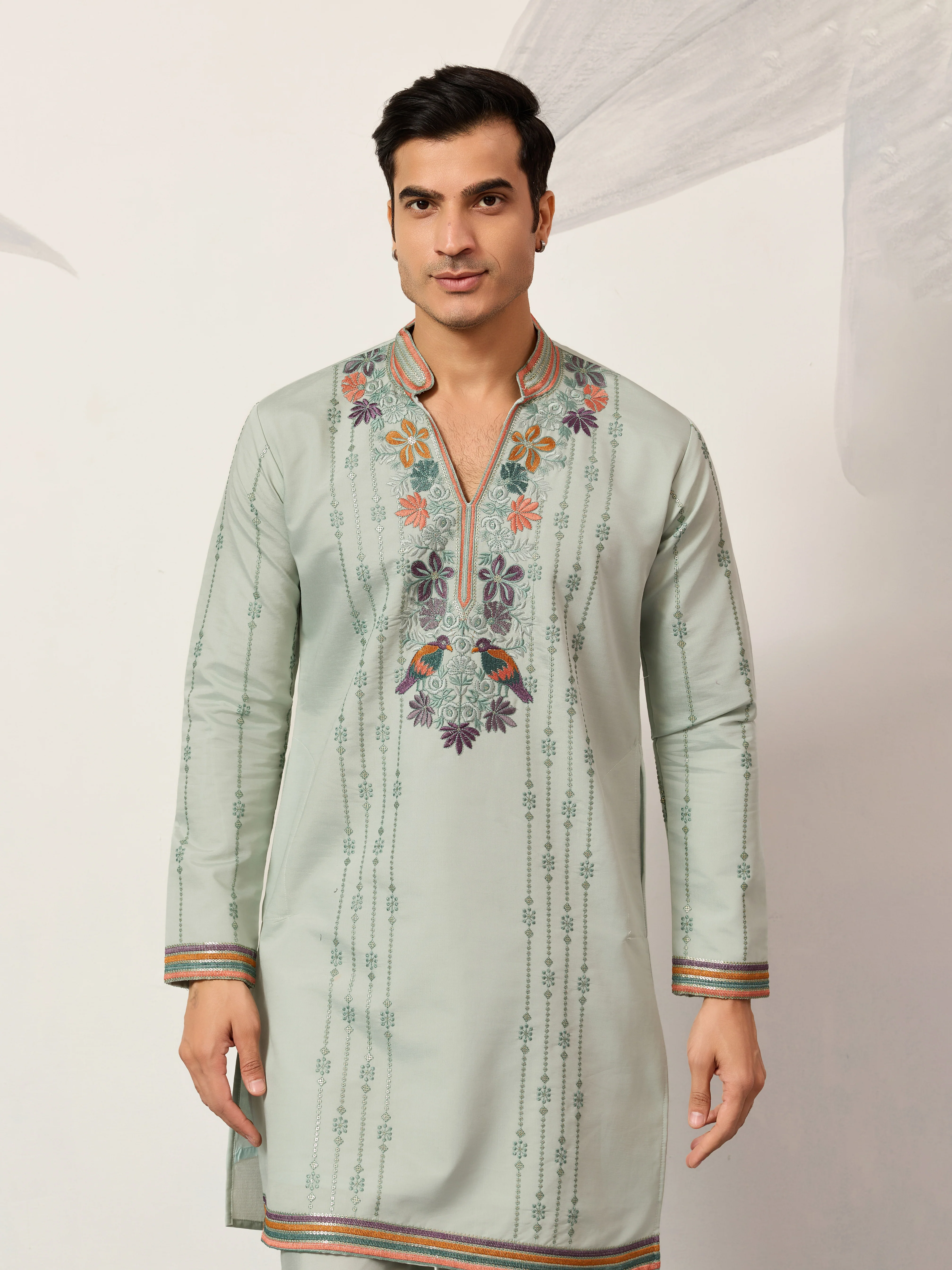 Ethnic Pista V Neck Kurta Pant Set for Mens Wear - Image 2