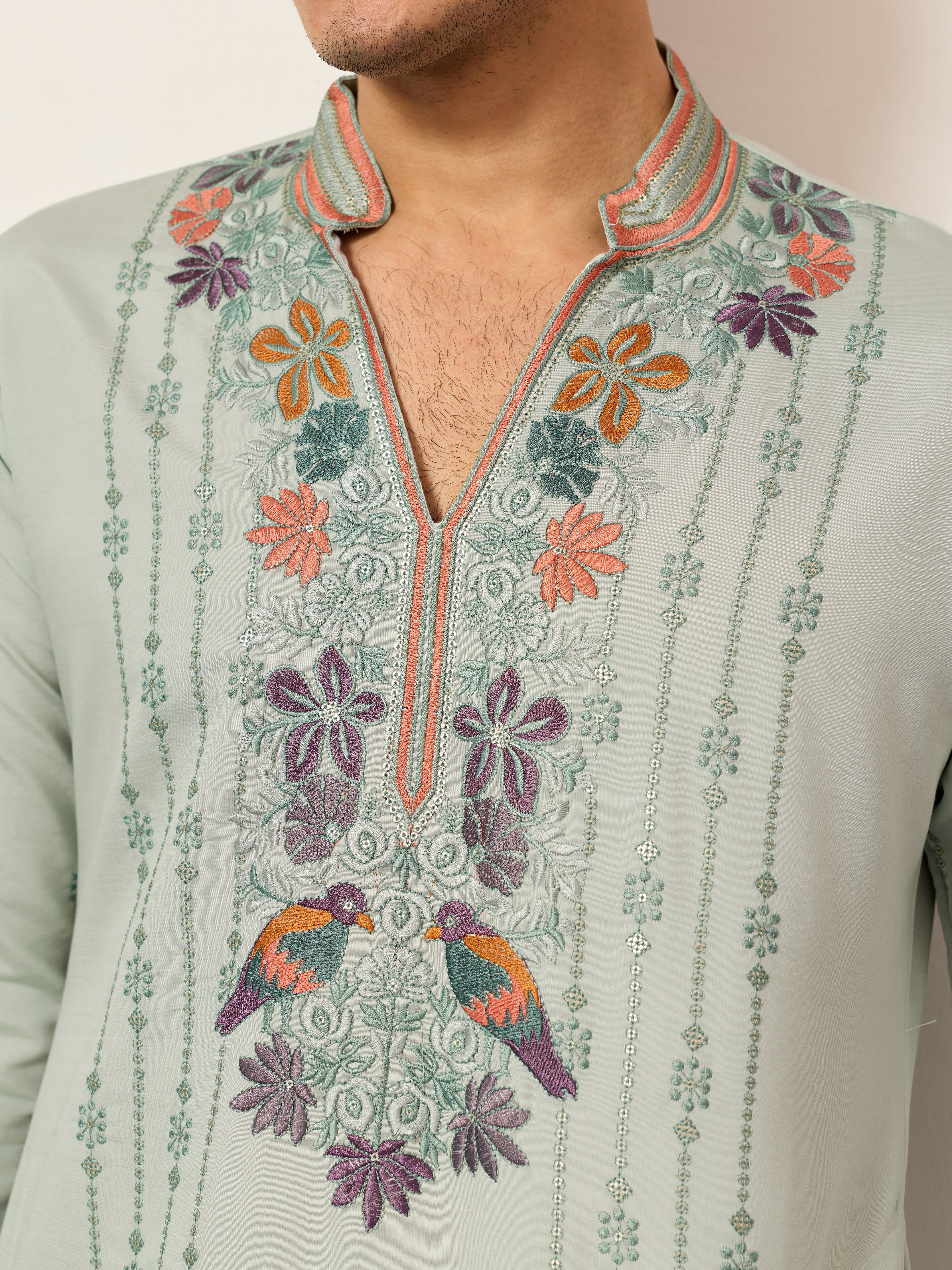 Ethnic Pista V Neck Kurta Pant Set for Mens Wear - Image 5