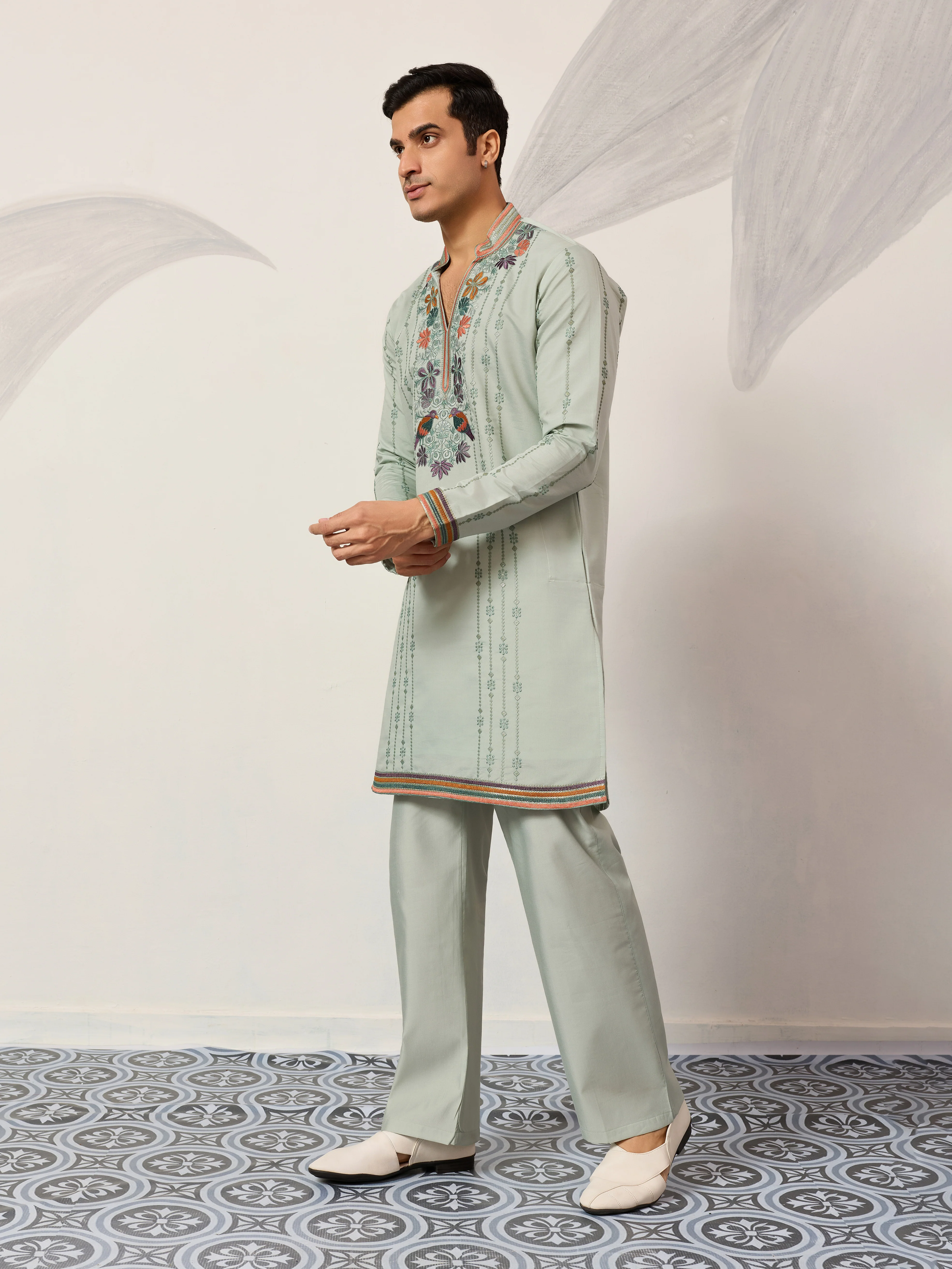Ethnic Pista V Neck Kurta Pant Set for Mens Wear - Image 6