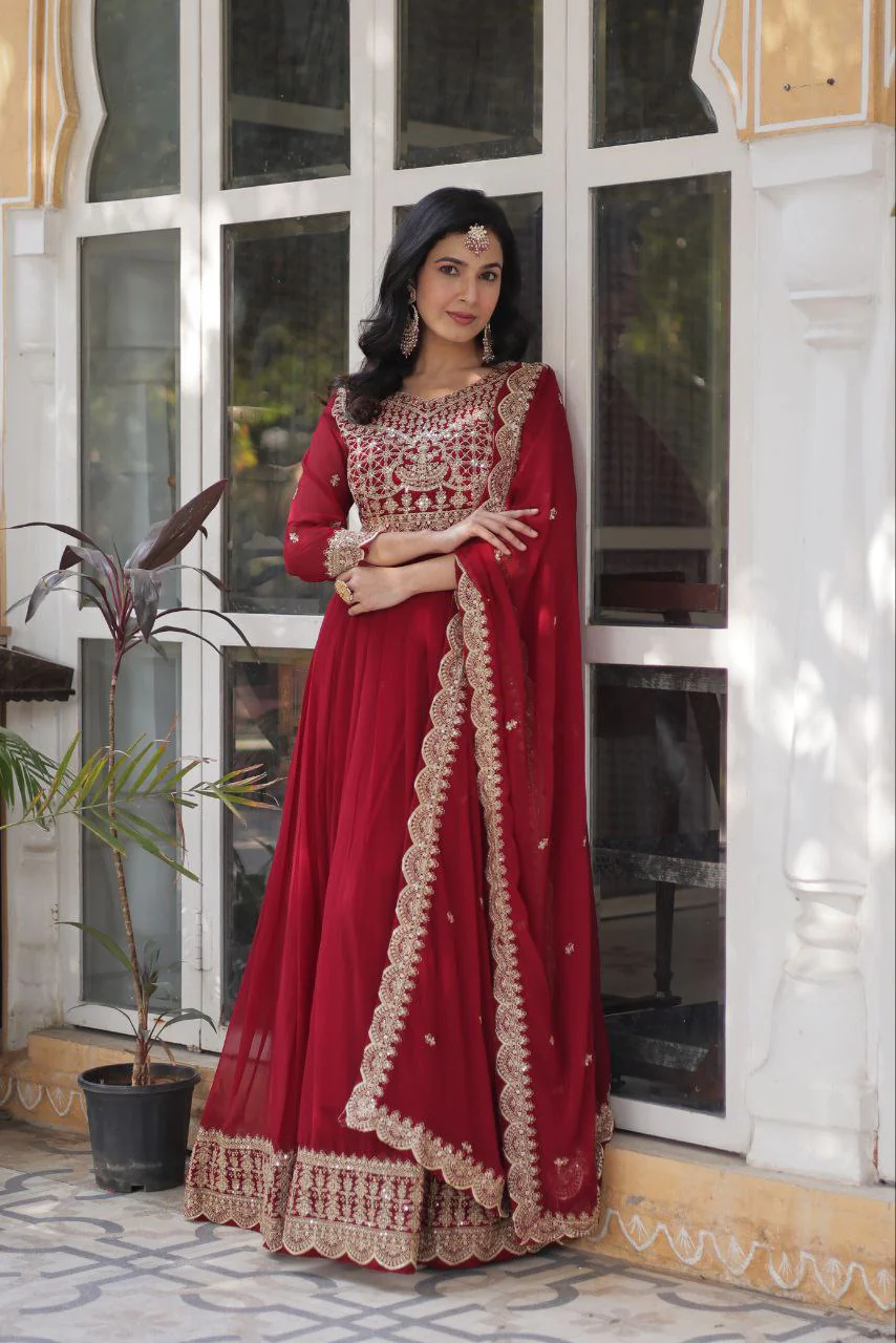 Fancy Faux Blooming with Embroidery Zari Sequins Work Gown - Image 3