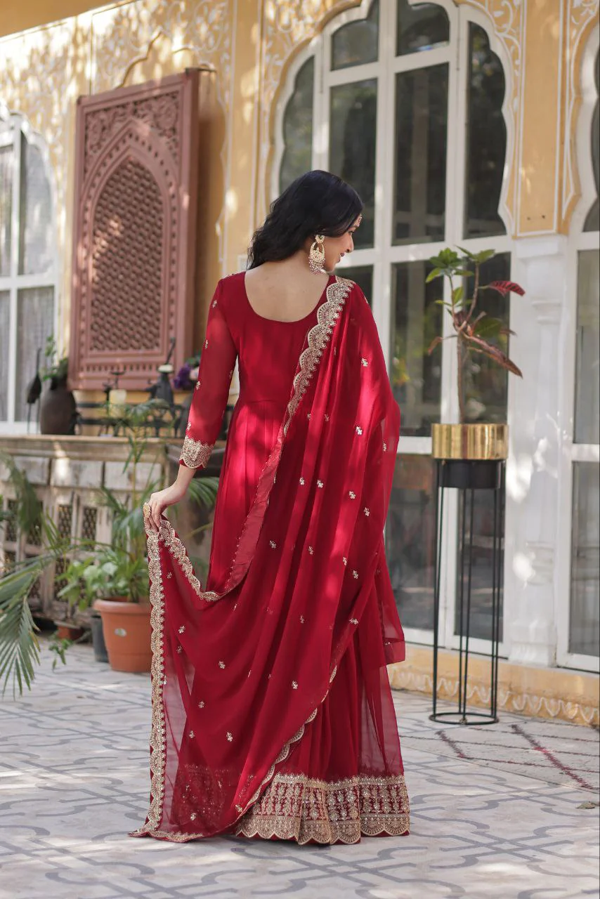 Fancy Faux Blooming with Embroidery Zari Sequins Work Gown - Image 5