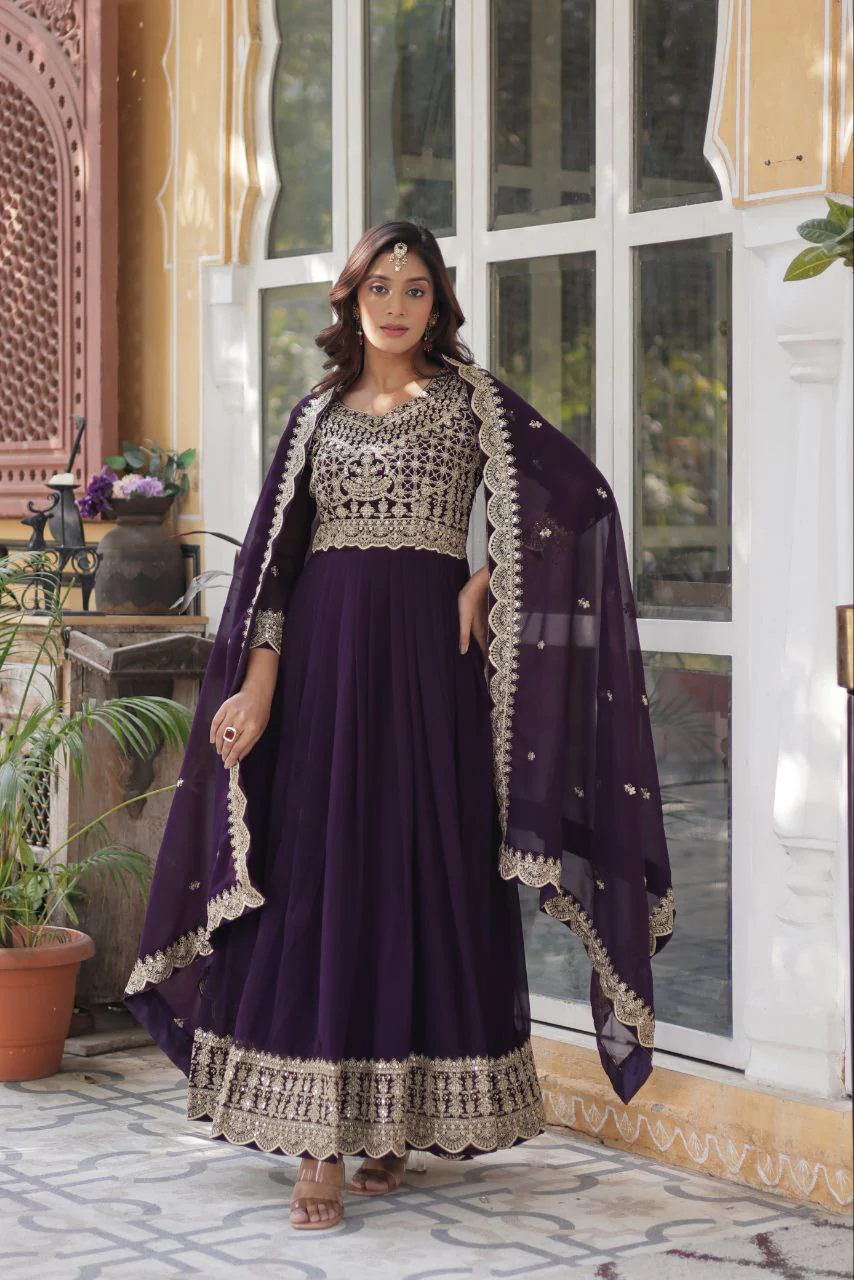 Fancy Faux Blooming with Embroidery Zari Sequins Work Gown - Image 7