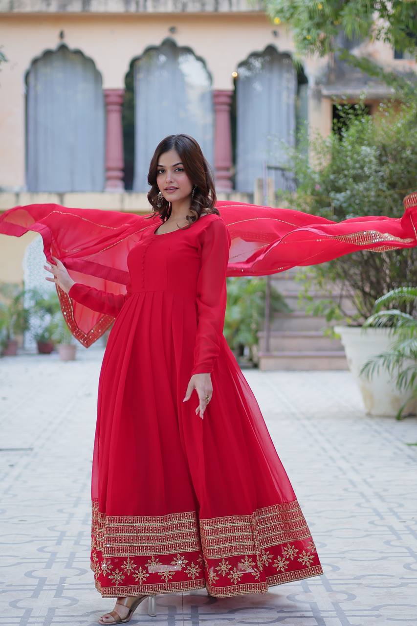 Faux Blooming Gown with Dupatta With Luxury Attractive Embroidered work - Image 13