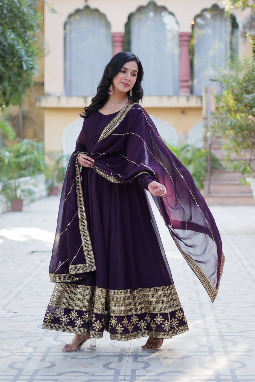 Faux Blooming Gown with Dupatta With Luxury Attractive Embroidered work - Image 3