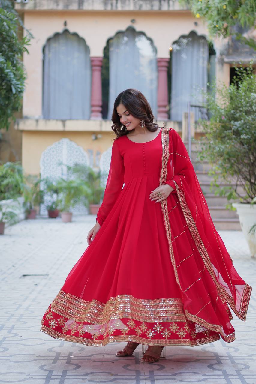 Faux Blooming Gown with Dupatta With Luxury Attractive Embroidered work - Image 9