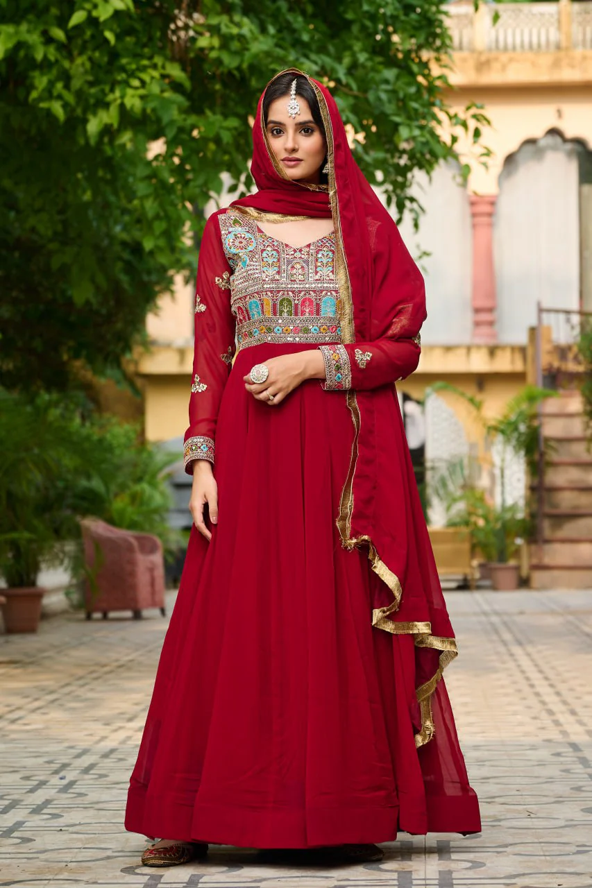 Faux Blooming with Sequins & Multi Thread Embroidered work Gown with Dupatta Set - Image 6
