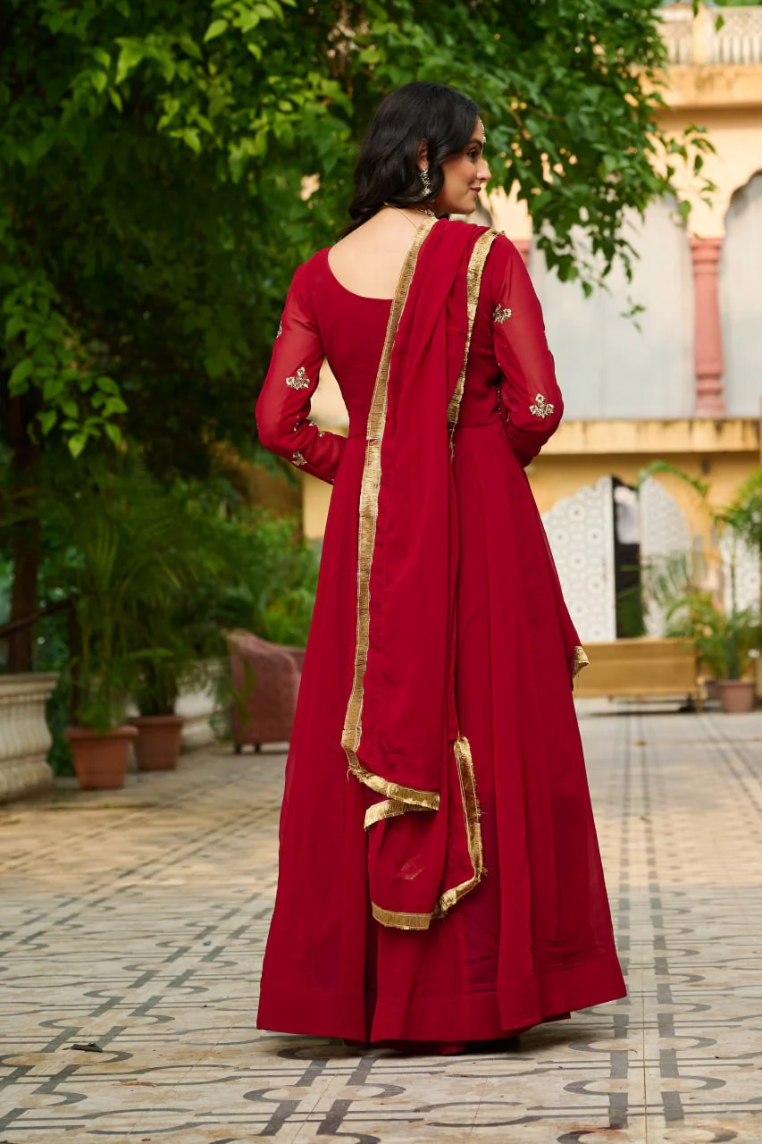 Faux Blooming with Sequins & Multi Thread Embroidered work Gown with Dupatta Set - Image 7